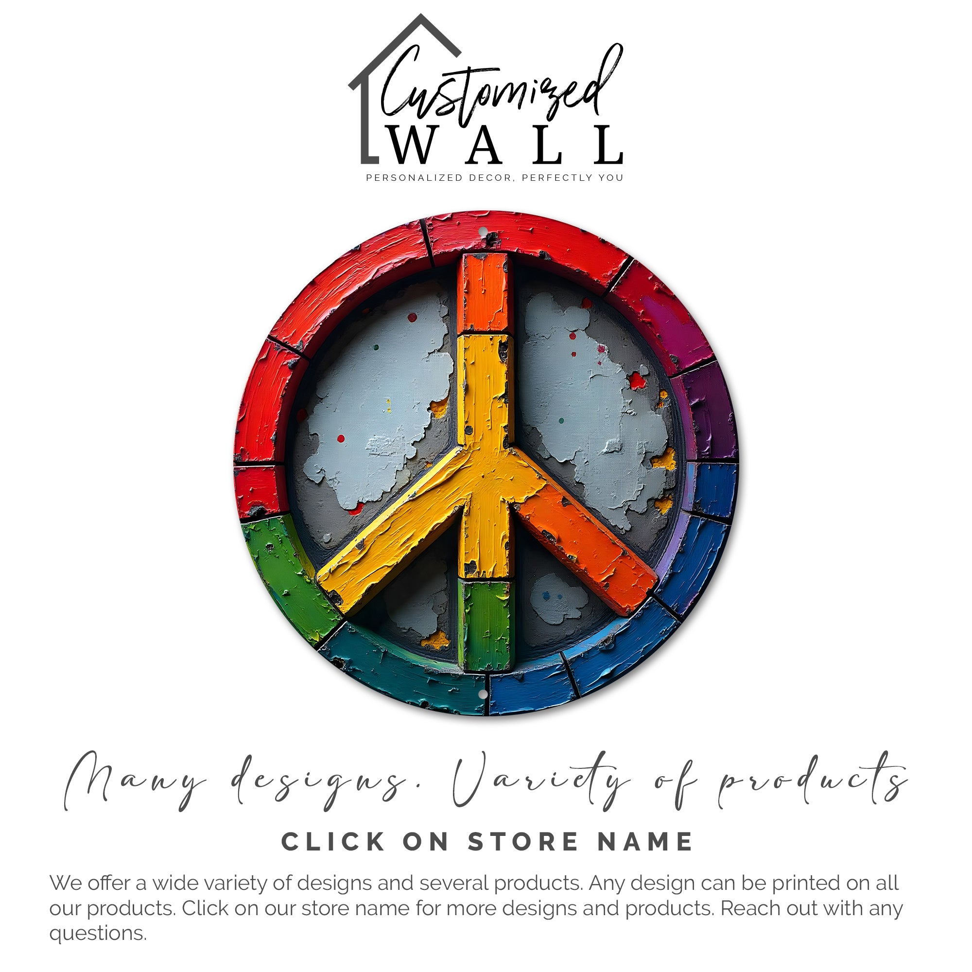 Personalized Peace Symbol Metal Wall Art in Vibrant Rainbow Palette for Unique Home Decor and Heartfelt Gift-Giving - Image 3