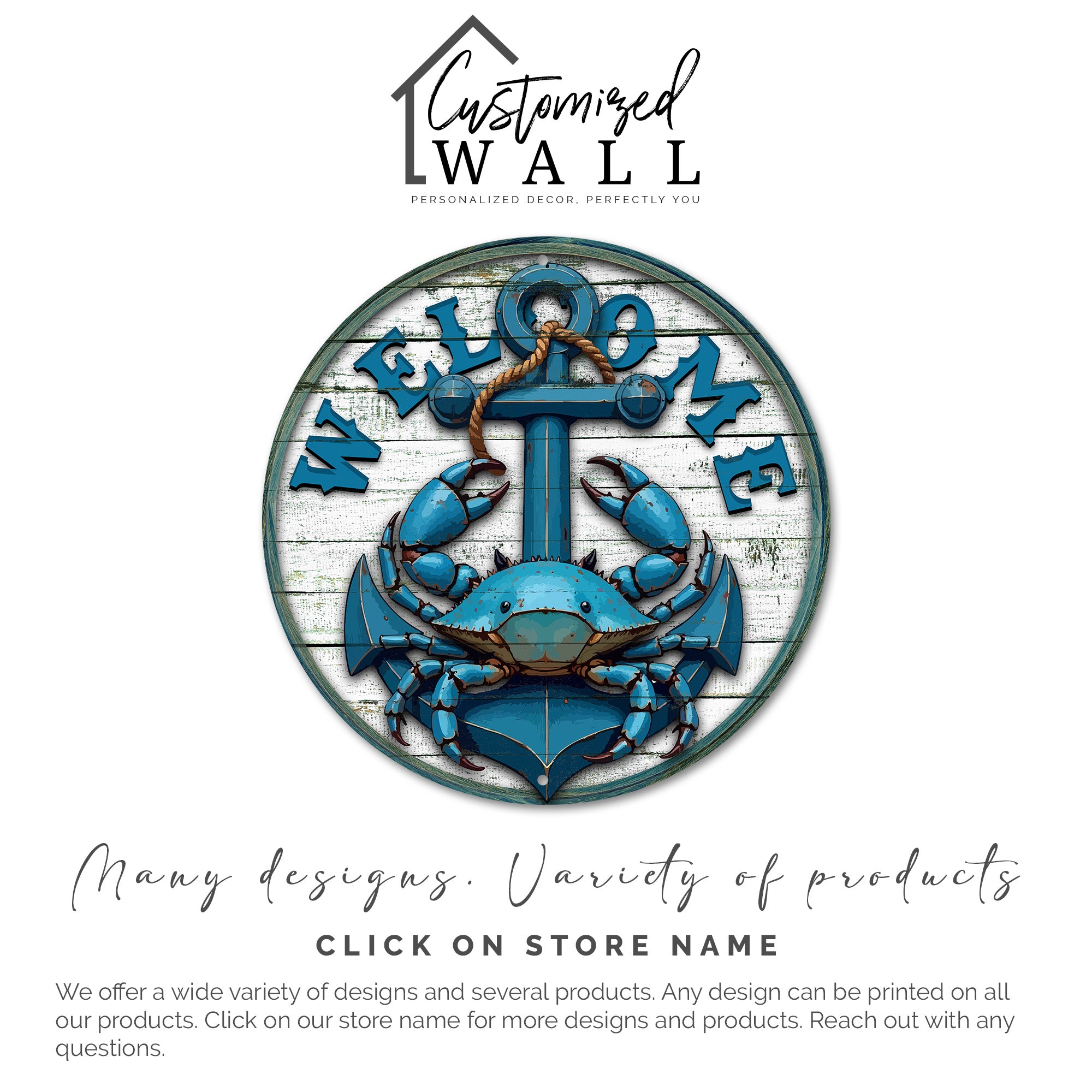 Personalized Coastal Welcome Sign – Nautical Crab and Anchor Design on Premium Metal – Perfect for Beach House Décor and Gifts - Image 3