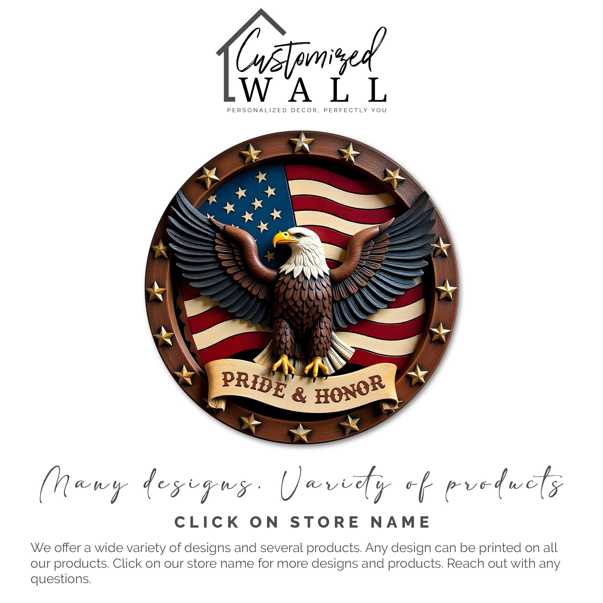 Personalized Bald Eagle Metal Wall Art - Customizable Patriotic "Pride & Honor" Sign for Home, Office, or Gift - Image 3