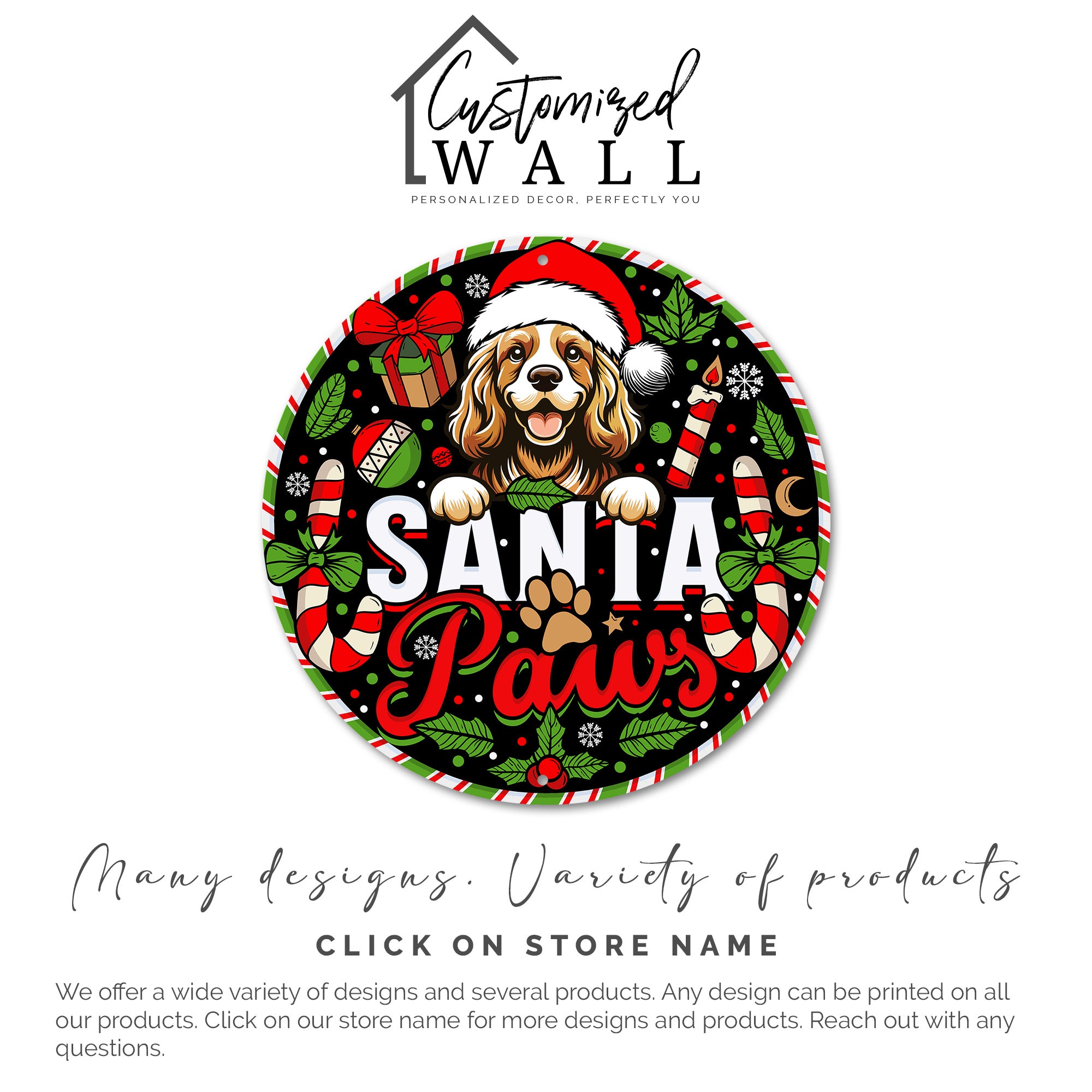 Personalized Santa Paws Round Metal Sign – Custom Christmas Decor for Dog Lovers, Handmade and Unique Gift Idea - Image 3