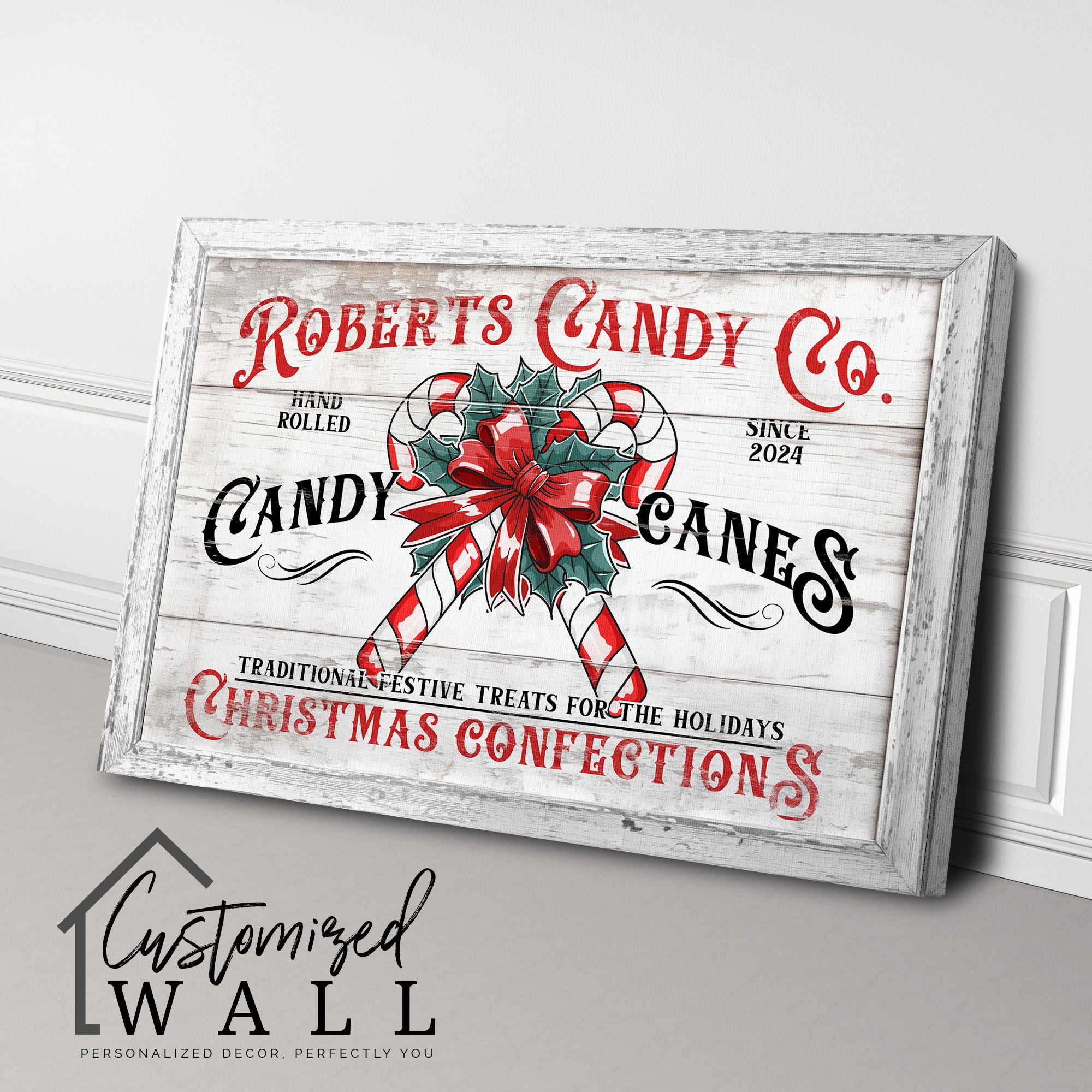 Personalized Rustic Candy Cane Wrapped Canvas Wall Art - Handcrafted Christmas Decor for Holiday Gift-Giving - Image 3