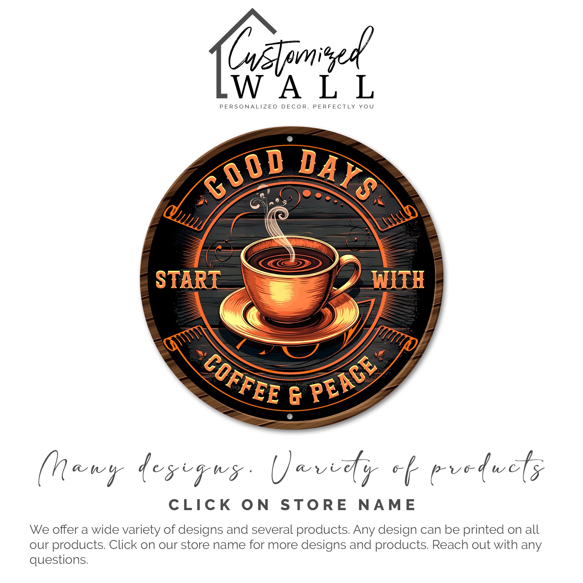 Personalized Rustic Coffee & Peace Metal Sign - Handcrafted Round Decor for Coffee Lovers - Image 3