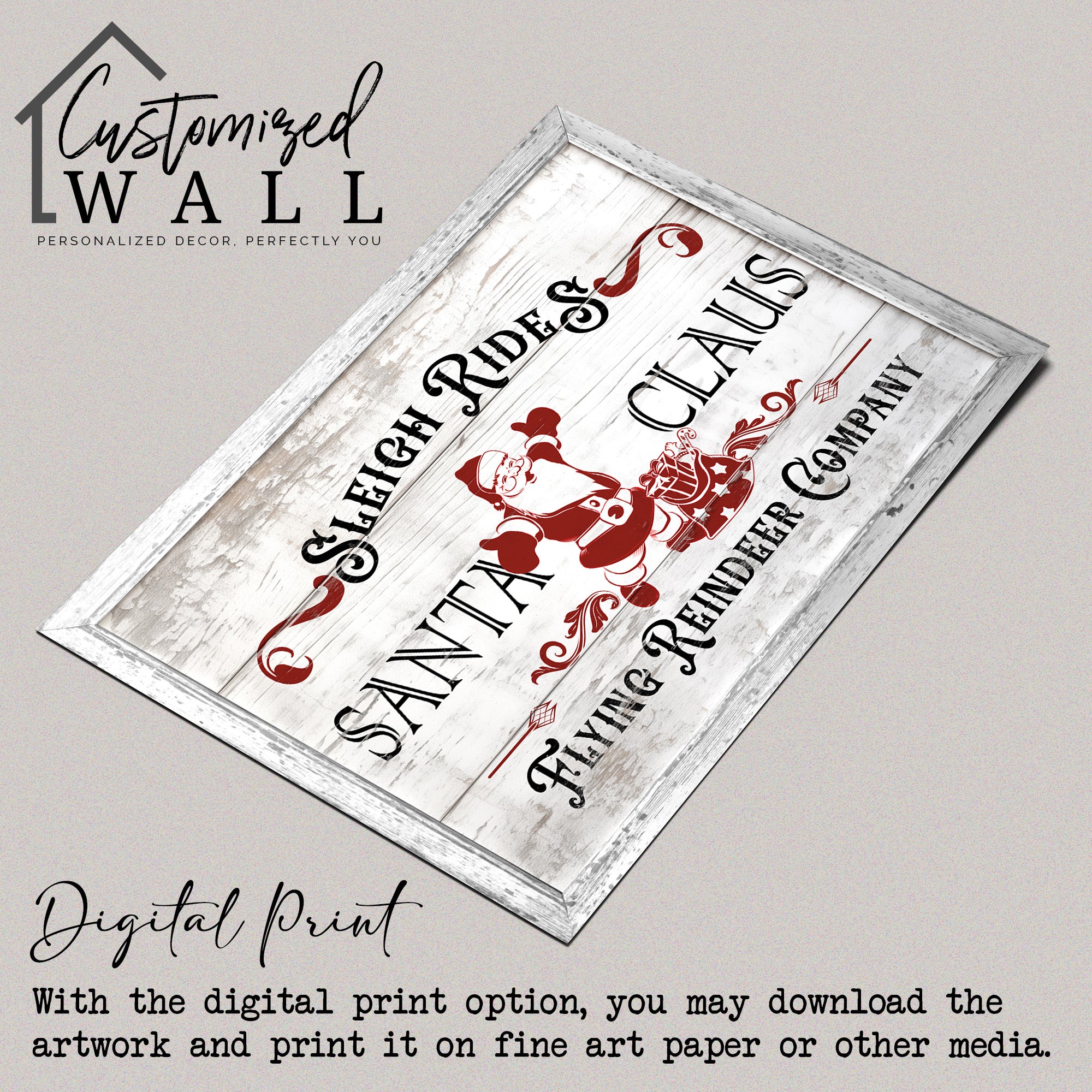 Personalized Santa Claus Sleigh Rides Canvas - Rustic Christmas Decor Wall Art - Perfect Handmade Gift for Holiday Enthusiasts - Image 4