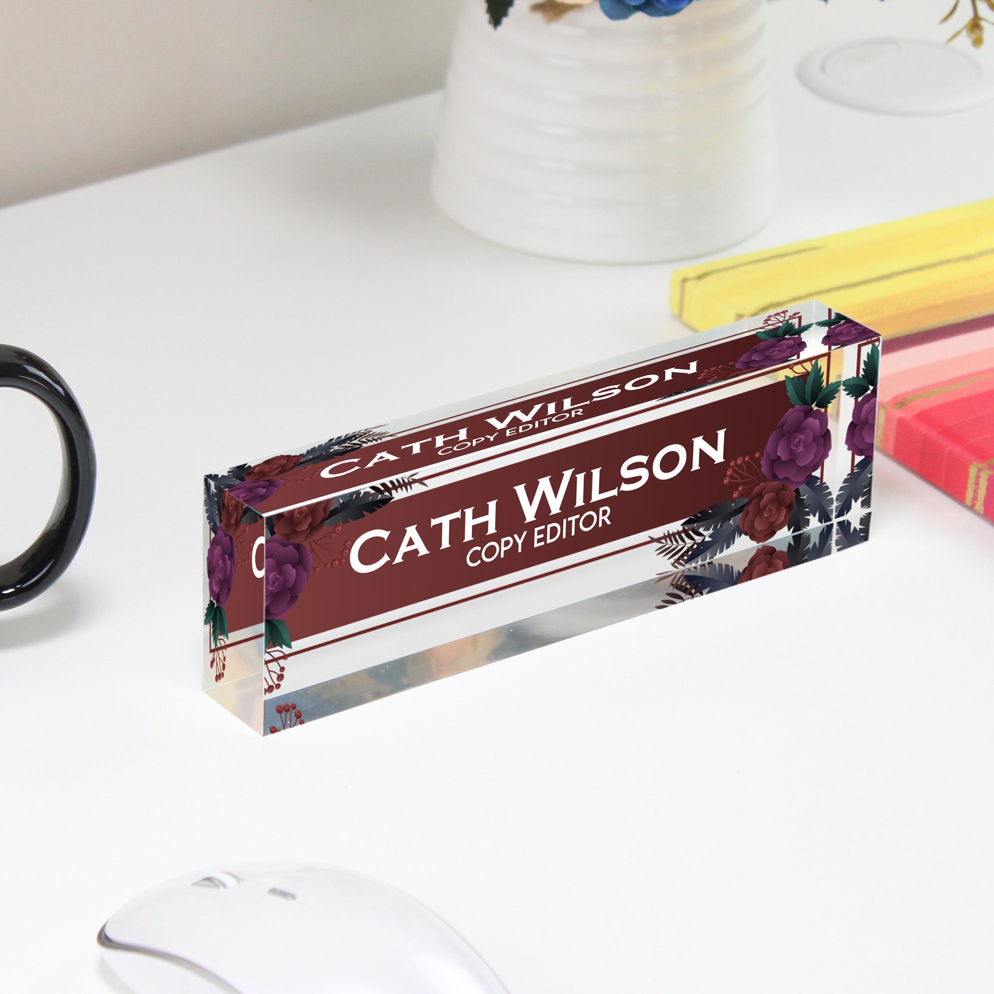 Personalized Floral Acrylic Desk Name Block - Elegant Custom Gift for Copy Editors & Professionals - Image 4