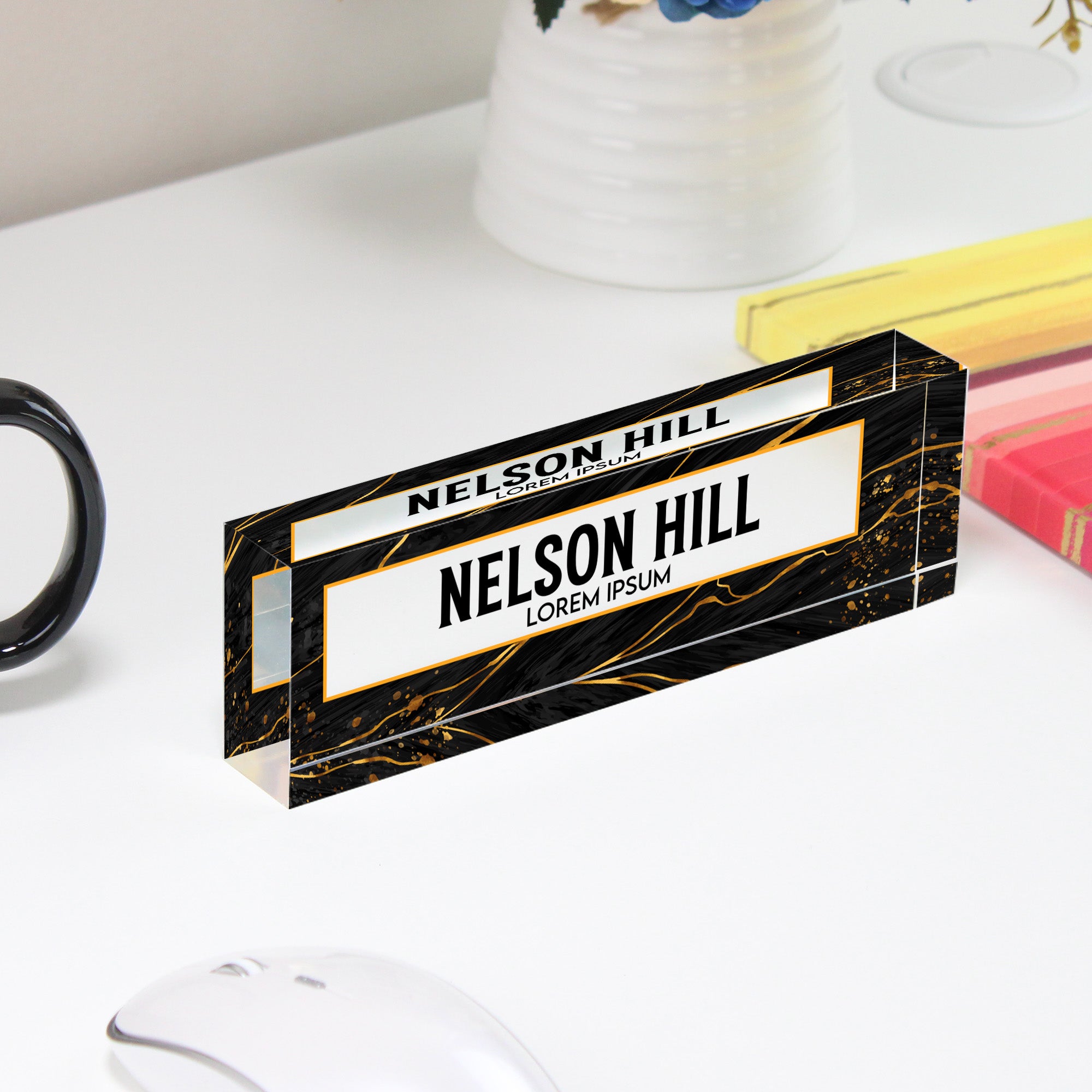 Personalized Marble Acrylic Desk Block - Luxurious Black and Gold Nameplate, Perfect Custom Gift for Offices, Birthdays, and Special Occasions - Image 4