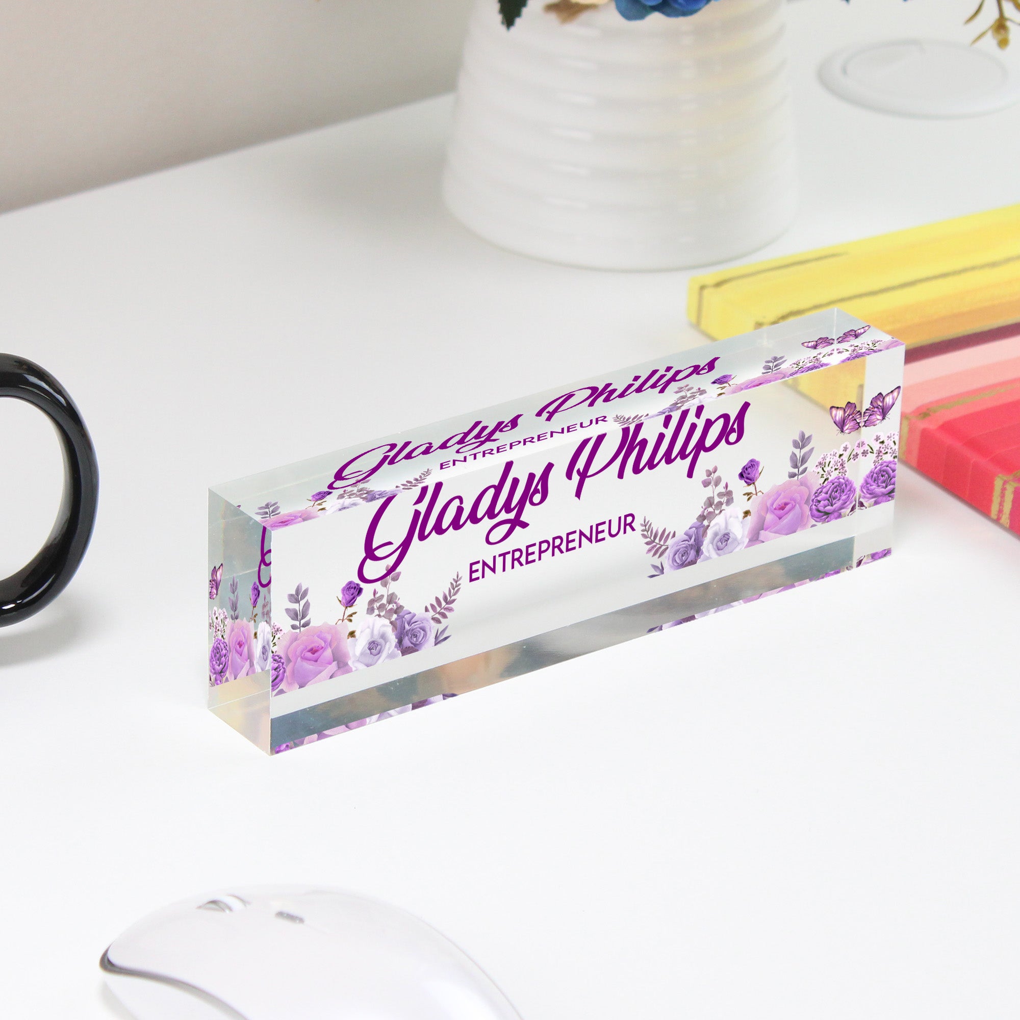 Personalized Floral Acrylic Desk Name Block - Elegant Custom Gift for Entrepreneurs - Image 4