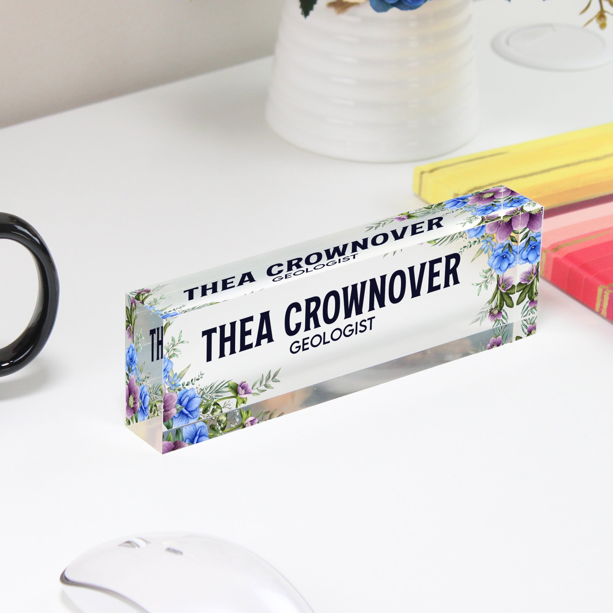 Personalized Floral Acrylic Desk Name Block - Custom Office Decor & Unique Gift for Professionals - Image 4