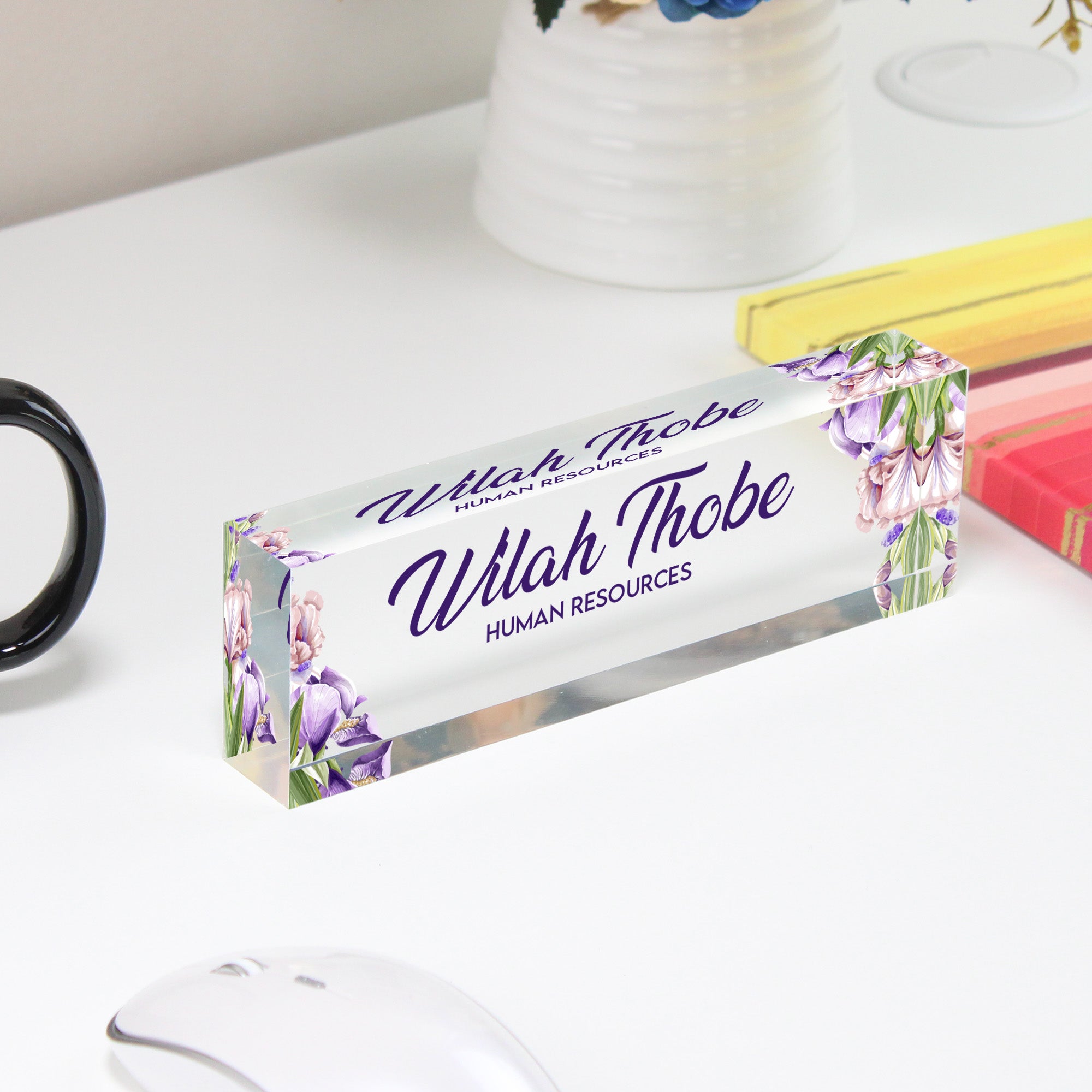 Personalized Floral Acrylic Desk Name Block - Custom Handcrafted Office Decor for HR Professionals - Image 4
