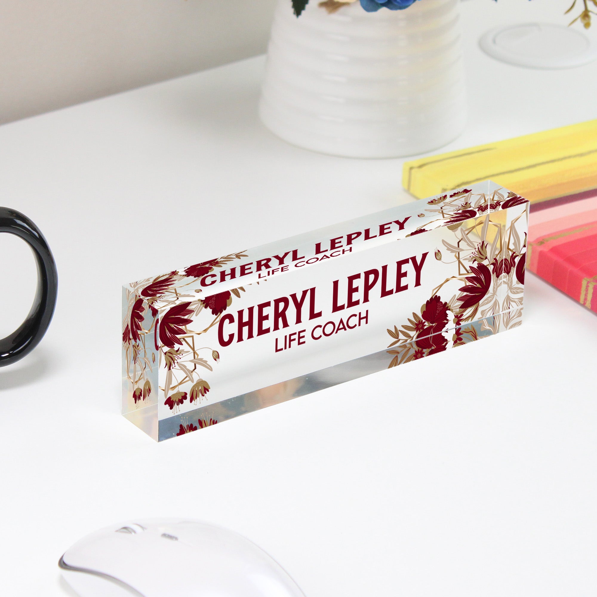 Personalized Floral Acrylic Desk Name Plate - Custom Life Coach Gift, Elegant Office Decor - Image 4