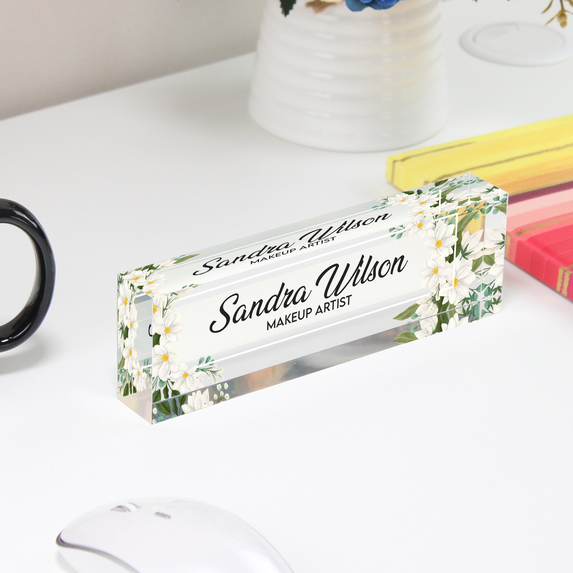Personalized Floral Acrylic Desk Block for Makeup Artists – Custom Name Decor and Unique Gift Idea - Image 4