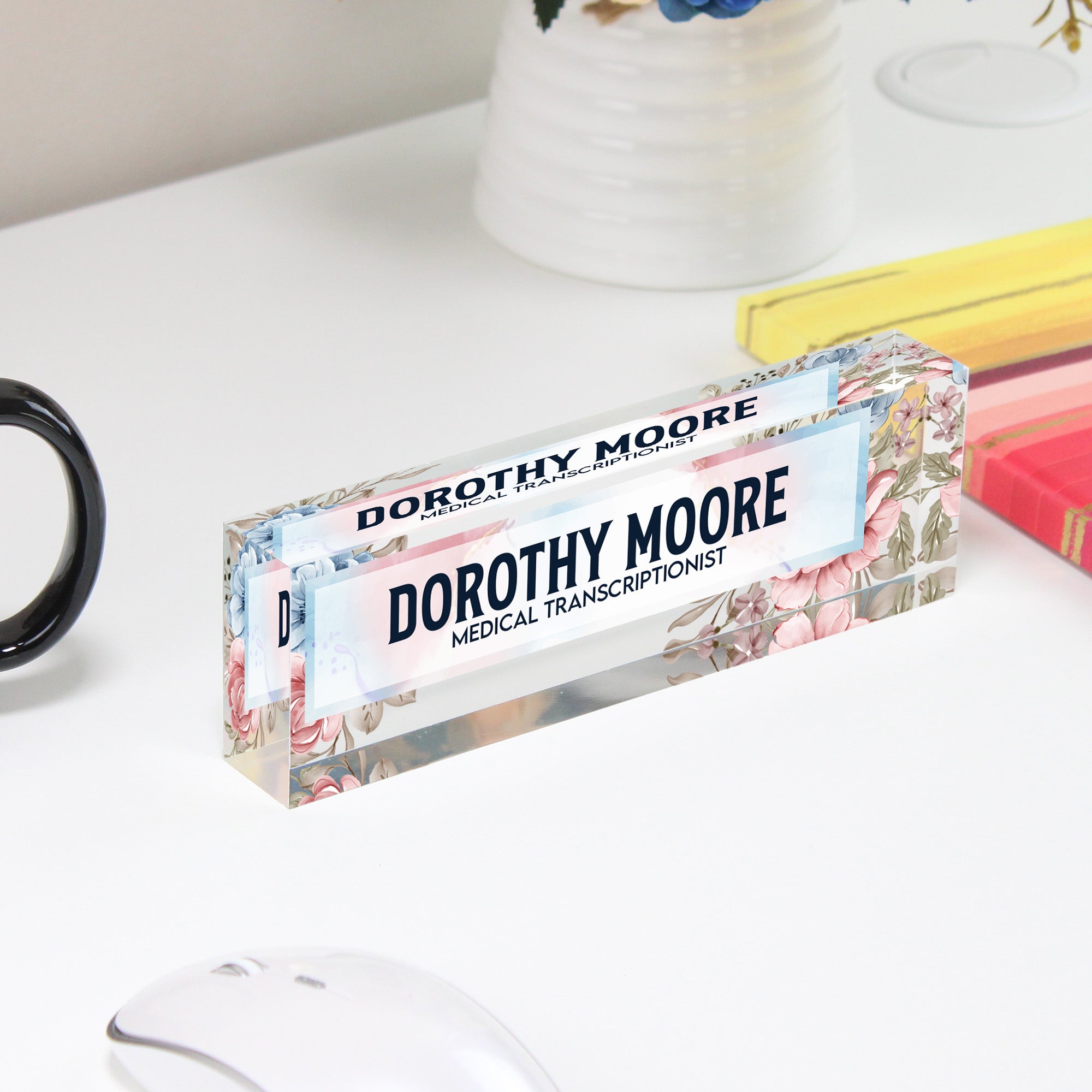 Personalized Floral Acrylic Desk Name Block - Elegant Custom Nameplate for Professionals and Thoughtful Gifts - Image 4