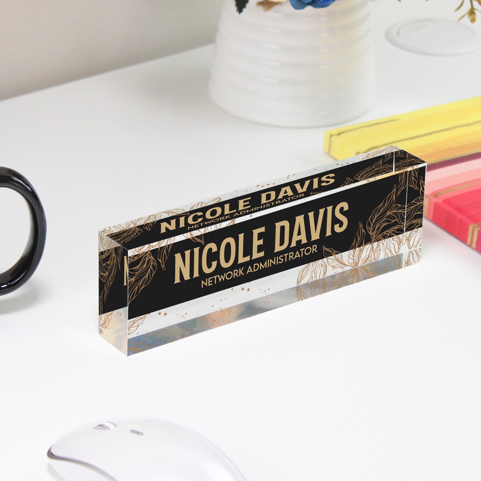 Personalized Acrylic Desk Name Block - Elegant Floral Design for Network Administrators - Image 4