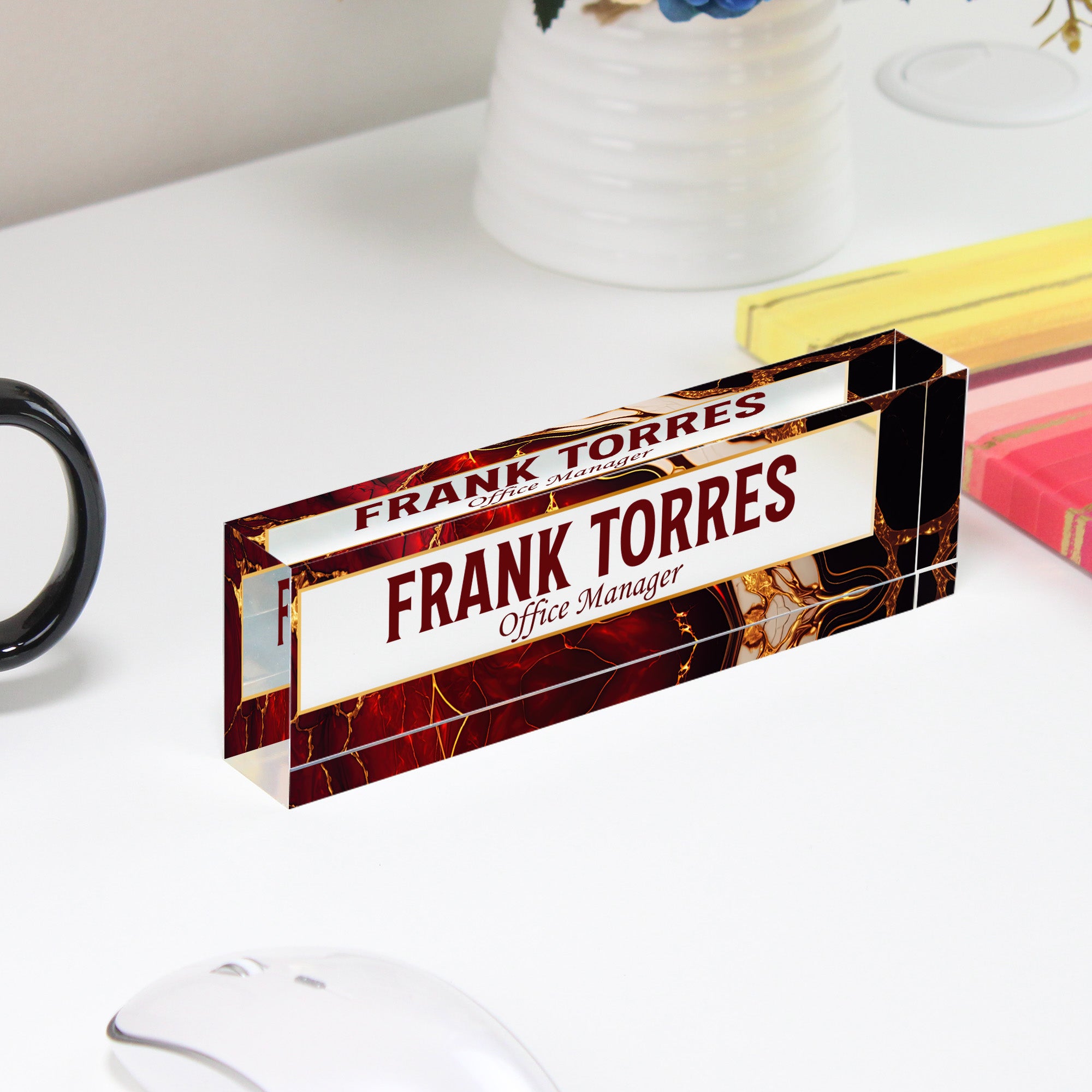 Personalized Office Manager Acrylic Desk Block with Elegant Marble Design - Perfect Custom Gift for Professional Spaces - Image 4