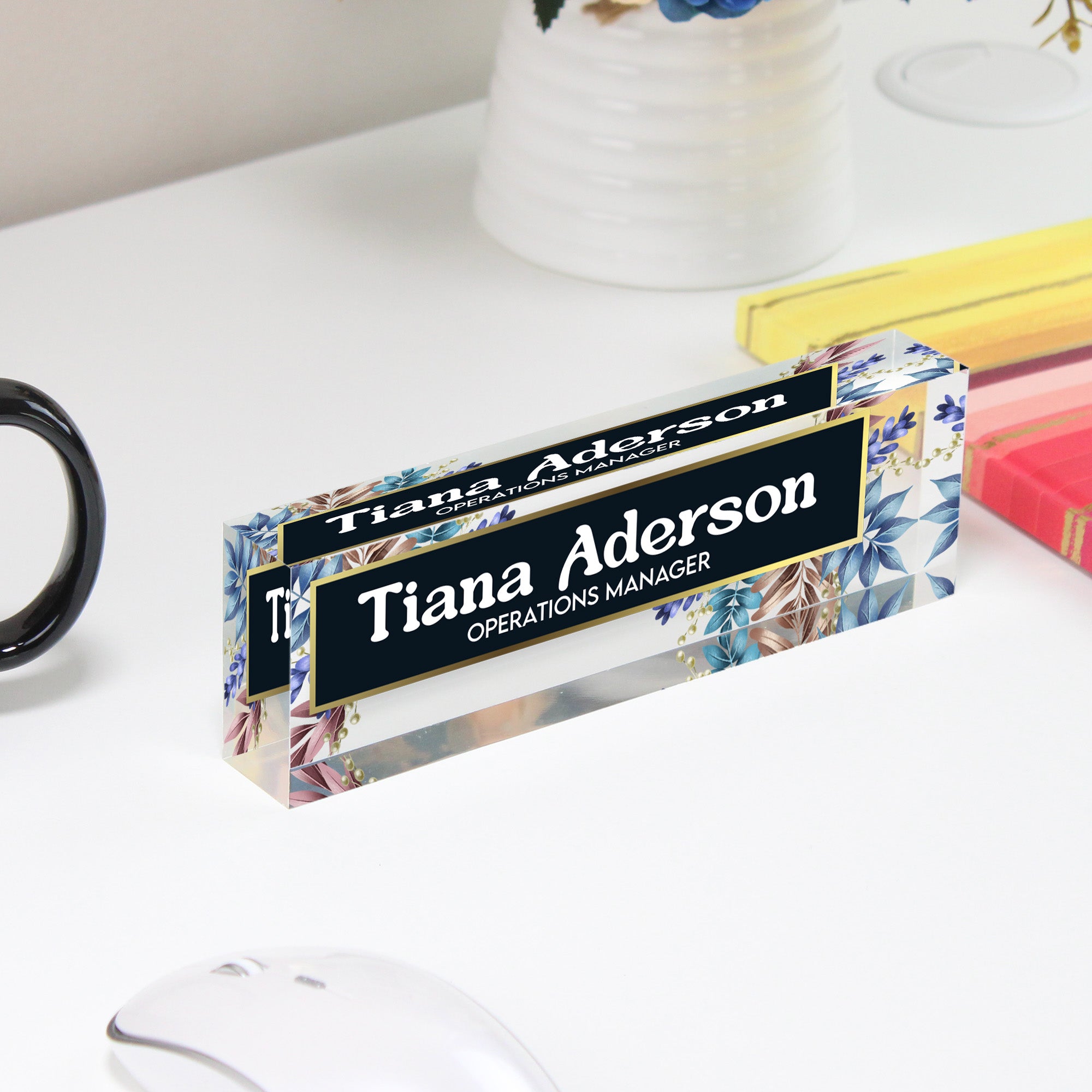 Personalized Floral Acrylic Desk Name Block - Customizable Office Decor for Stylish Professionals - Image 4
