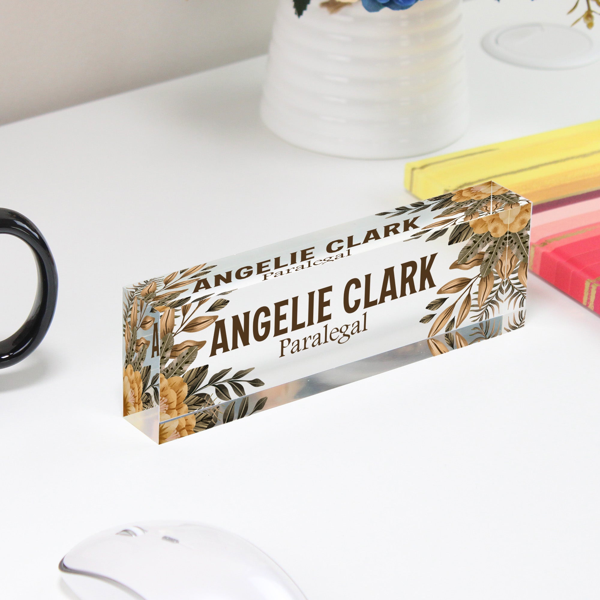 Personalized Floral Acrylic Desk Block Nameplate for Paralegals – Custom Office Decor and Perfect Gift for Legal Professionals - Image 4
