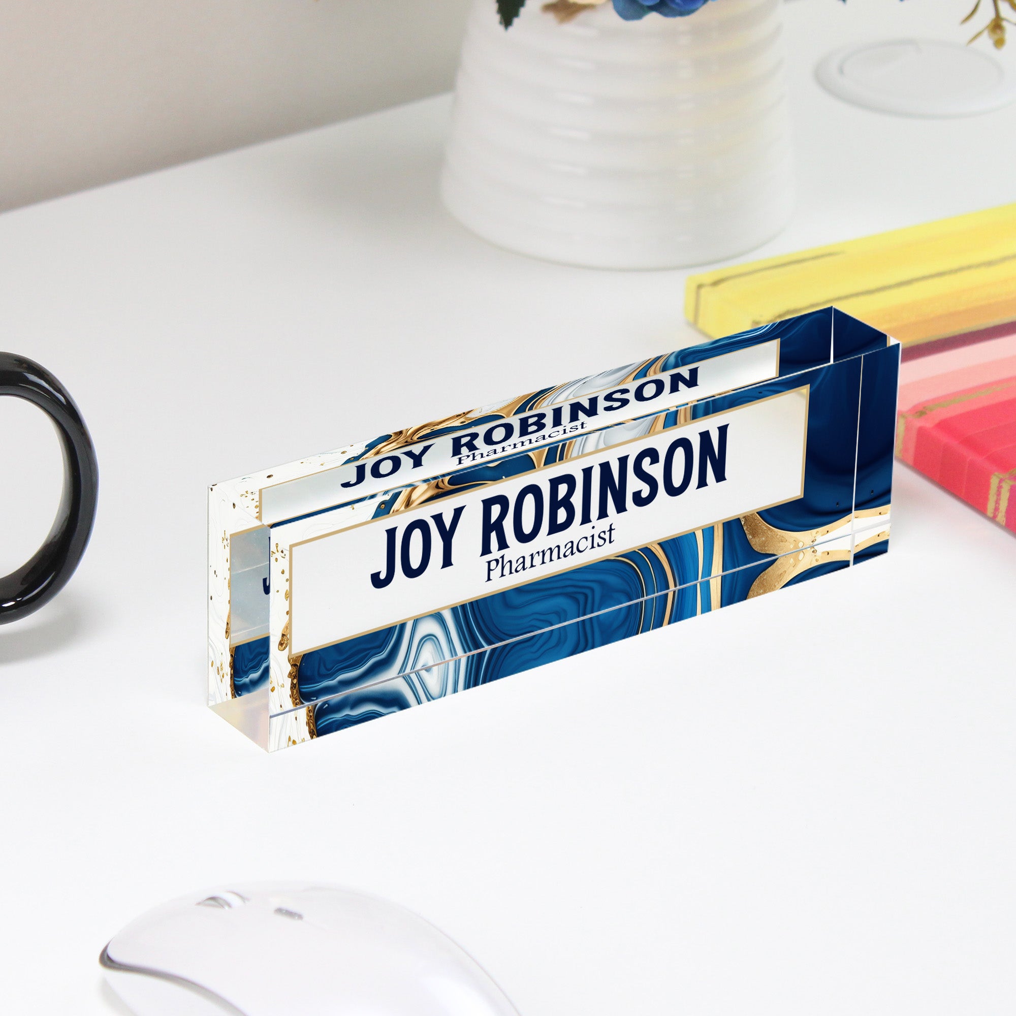 Personalized Acrylic Desk Name Plate - Custom Marbled Design for Professionals, Elegant Gift for Pharmacists and Office Decor - Image 4