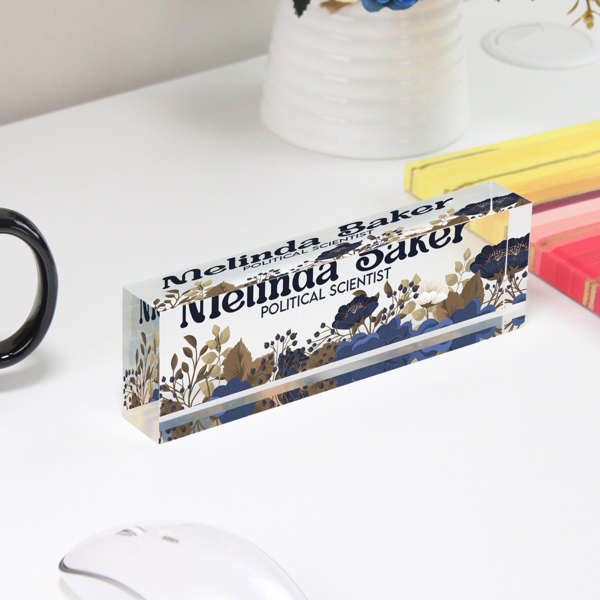 Custom Acrylic Desk Block with Floral Design - Personalized Nameplate for Professionals and Gift-Giving - Image 4