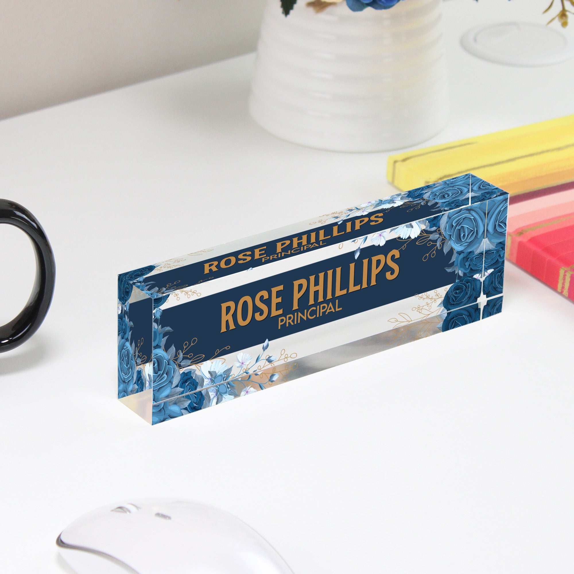 Personalized Acrylic Desk Name Plate - Elegant Floral Design for Office Decor & Unique Gifts - Image 4