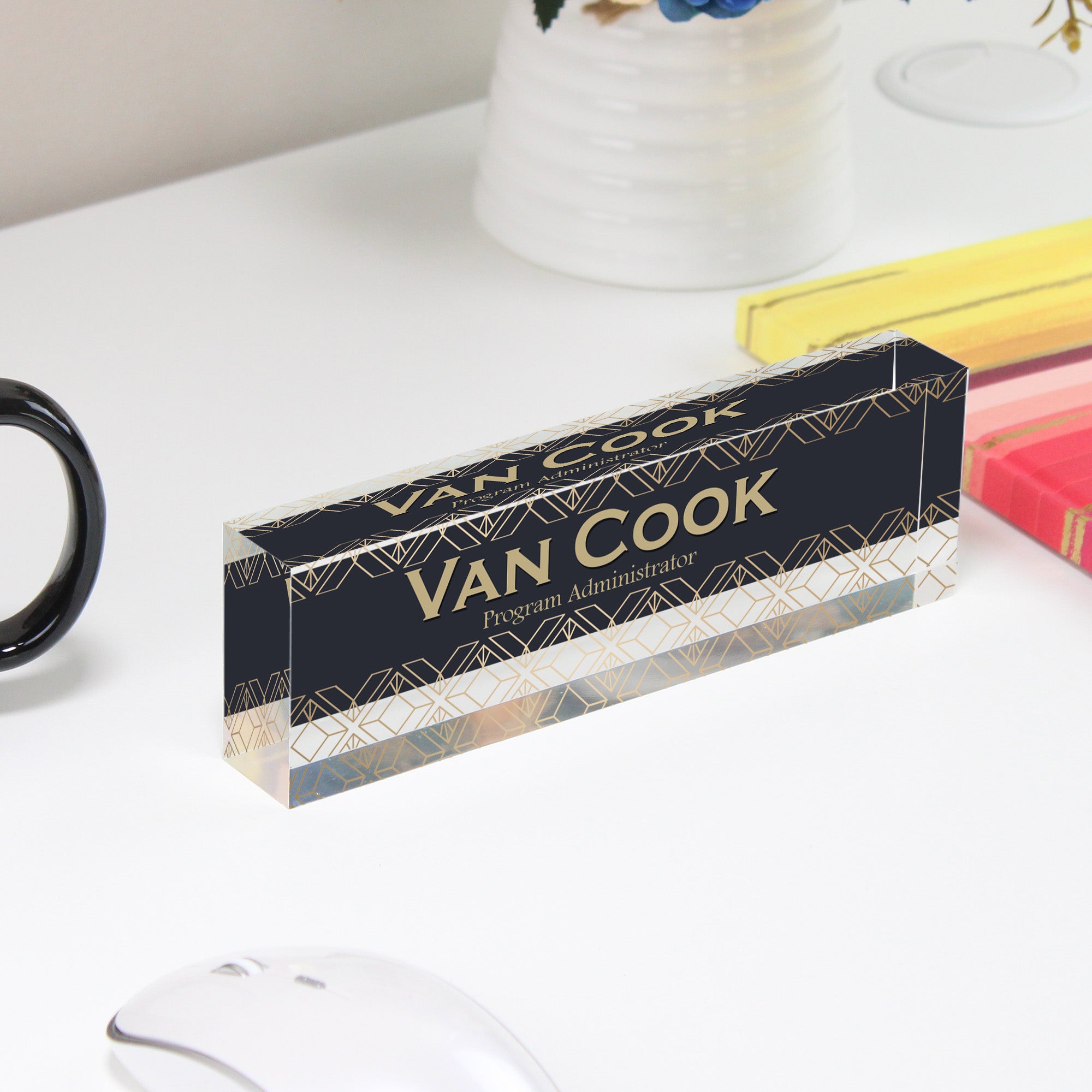 Personalized Art Deco Acrylic Desk Name Block - Custom Engraved Gift for Executives & Professionals - Image 4