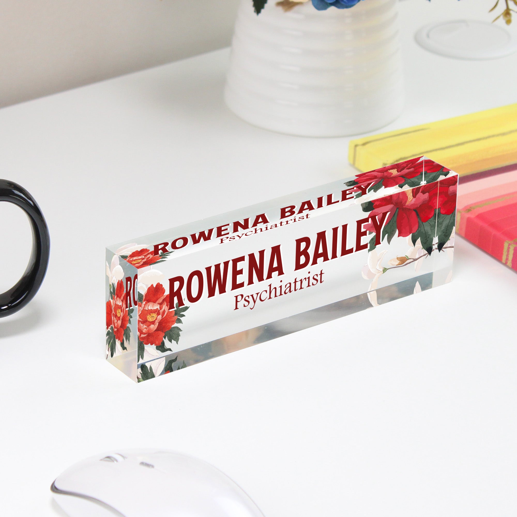Personalized Acrylic Desk Name Block with Floral Design – Perfect Custom Gift for Psychiatrists and Professionals - Image 4