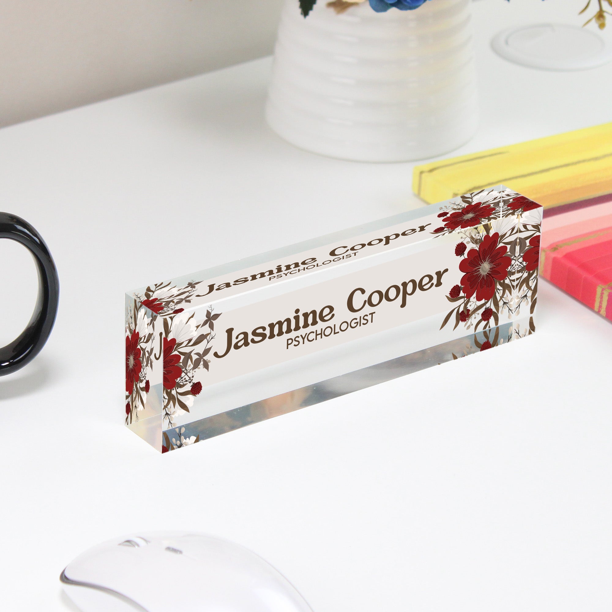 Personalized Floral Acrylic Desk Name Plate - Custom Engraved for Professionals, Perfect Gift for Psychologists - Image 4