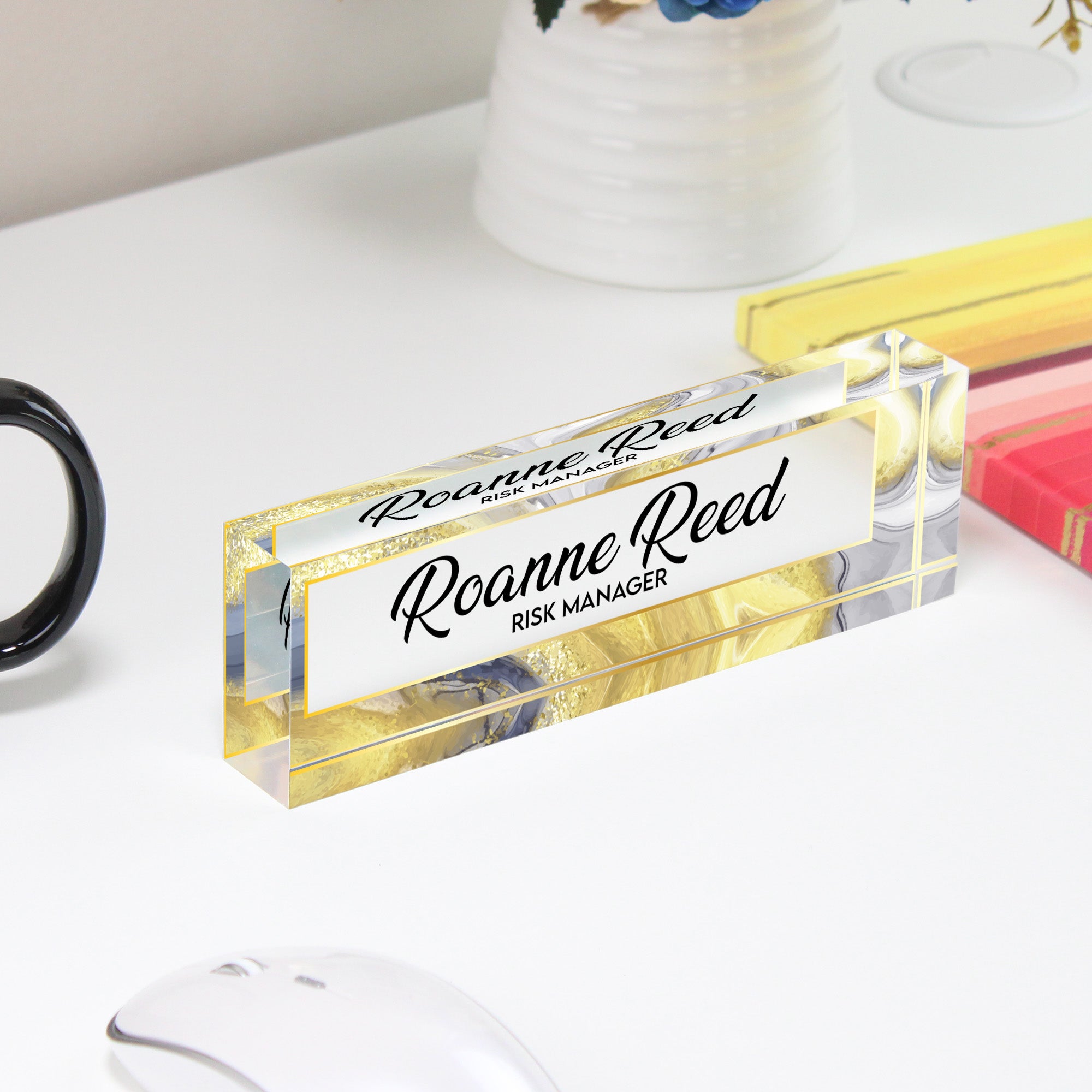 Personalized Acrylic Desk Name Plate - Elegant Gold Marbled Design for Risk Managers - Custom Office Decor & Gift - Image 4