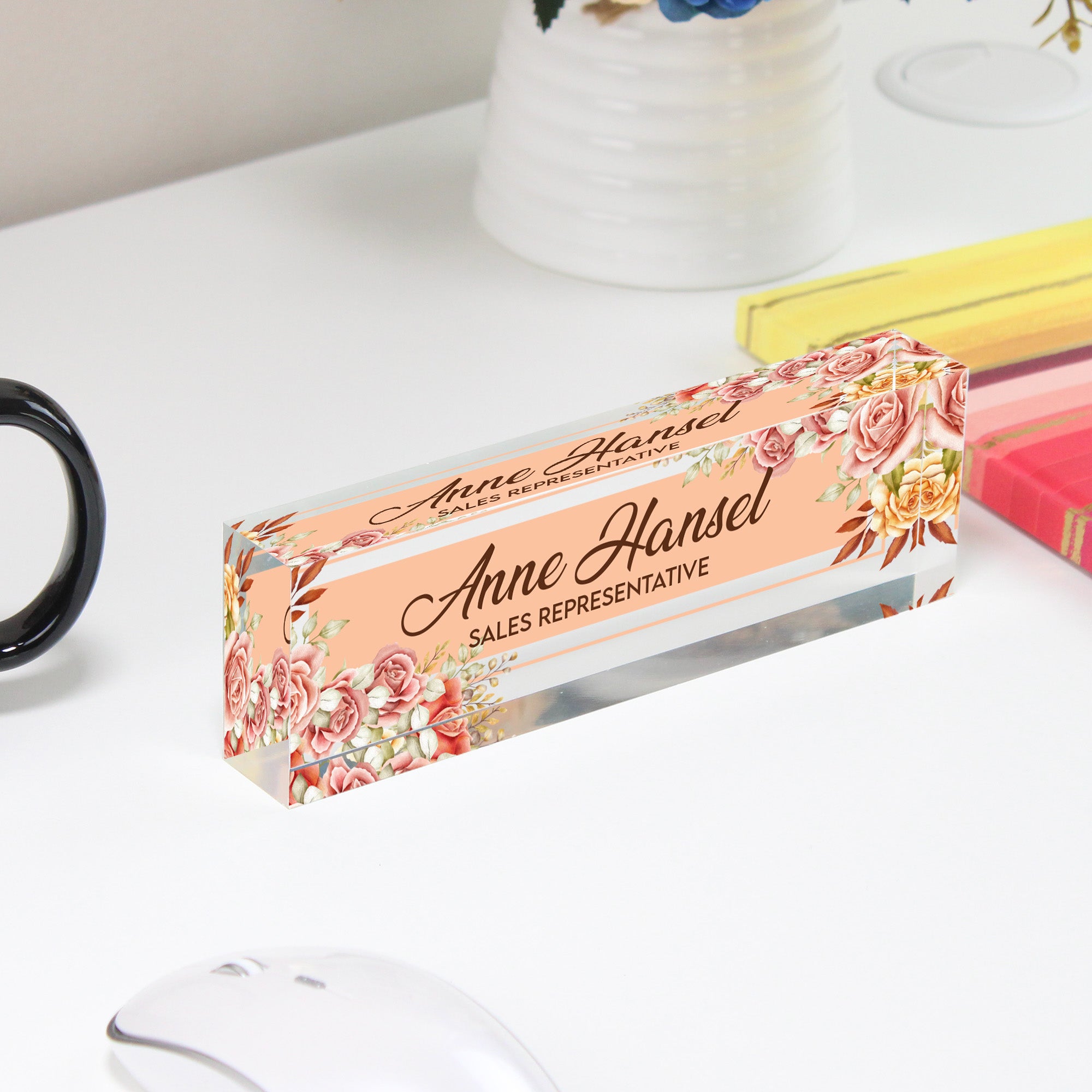 Personalized Floral Acrylic Desk Name Plate - Custom Office Decor and Unique Gift for Sales Representatives - Image 4