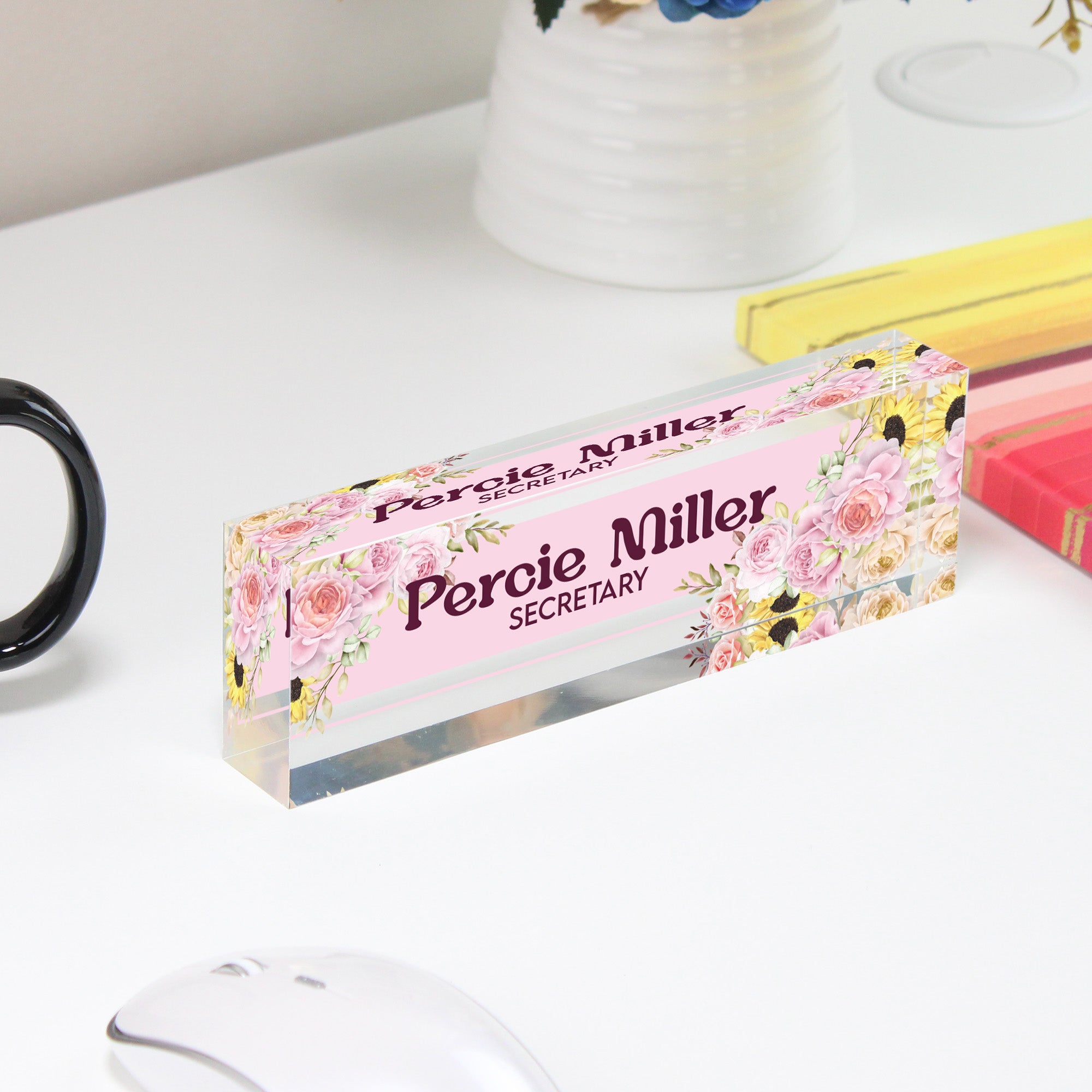 Personalized Floral Acrylic Desk Nameplate - Custom Secretary Gift, Elegant Floral Design, Perfect for Office Décor - Image 4