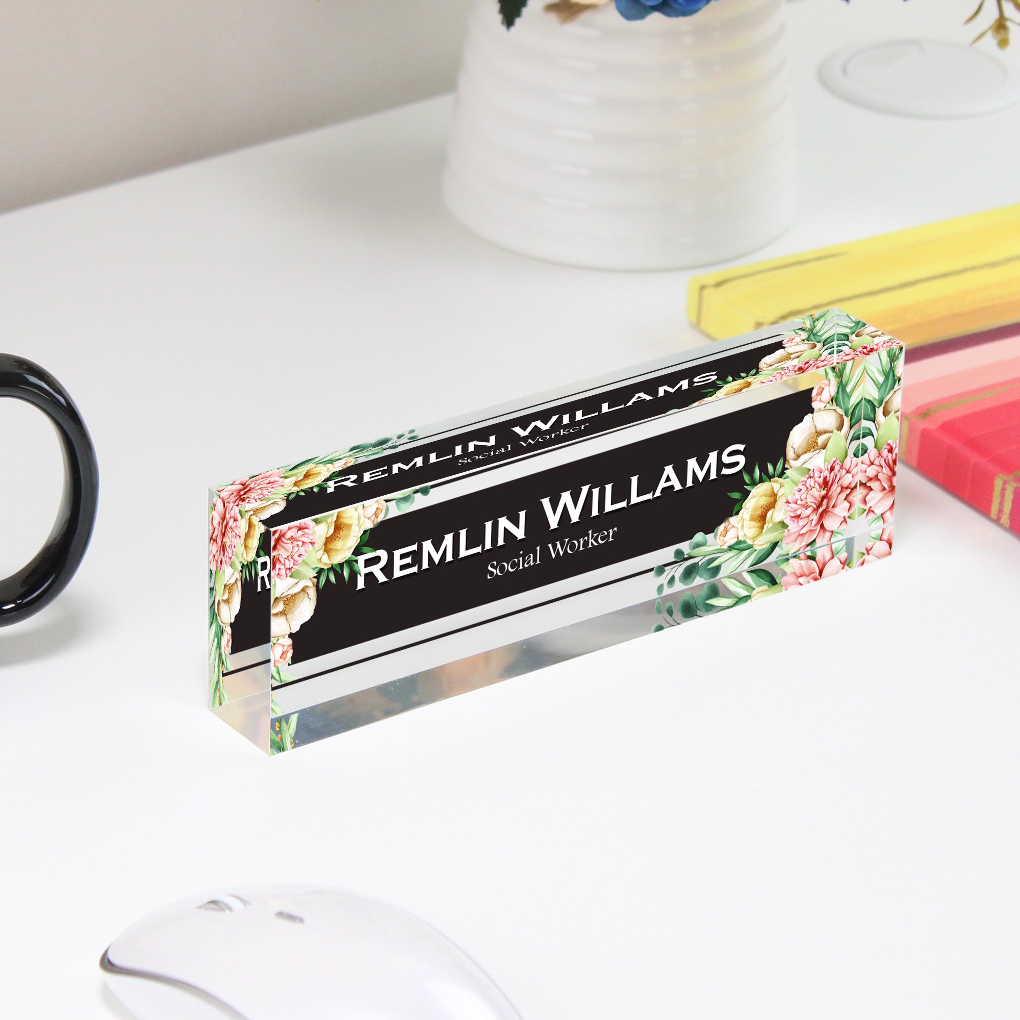 Personalized Floral Acrylic Desk Block for Social Workers – Custom Name Plaque, Perfect Gift for Office Decor - Image 4