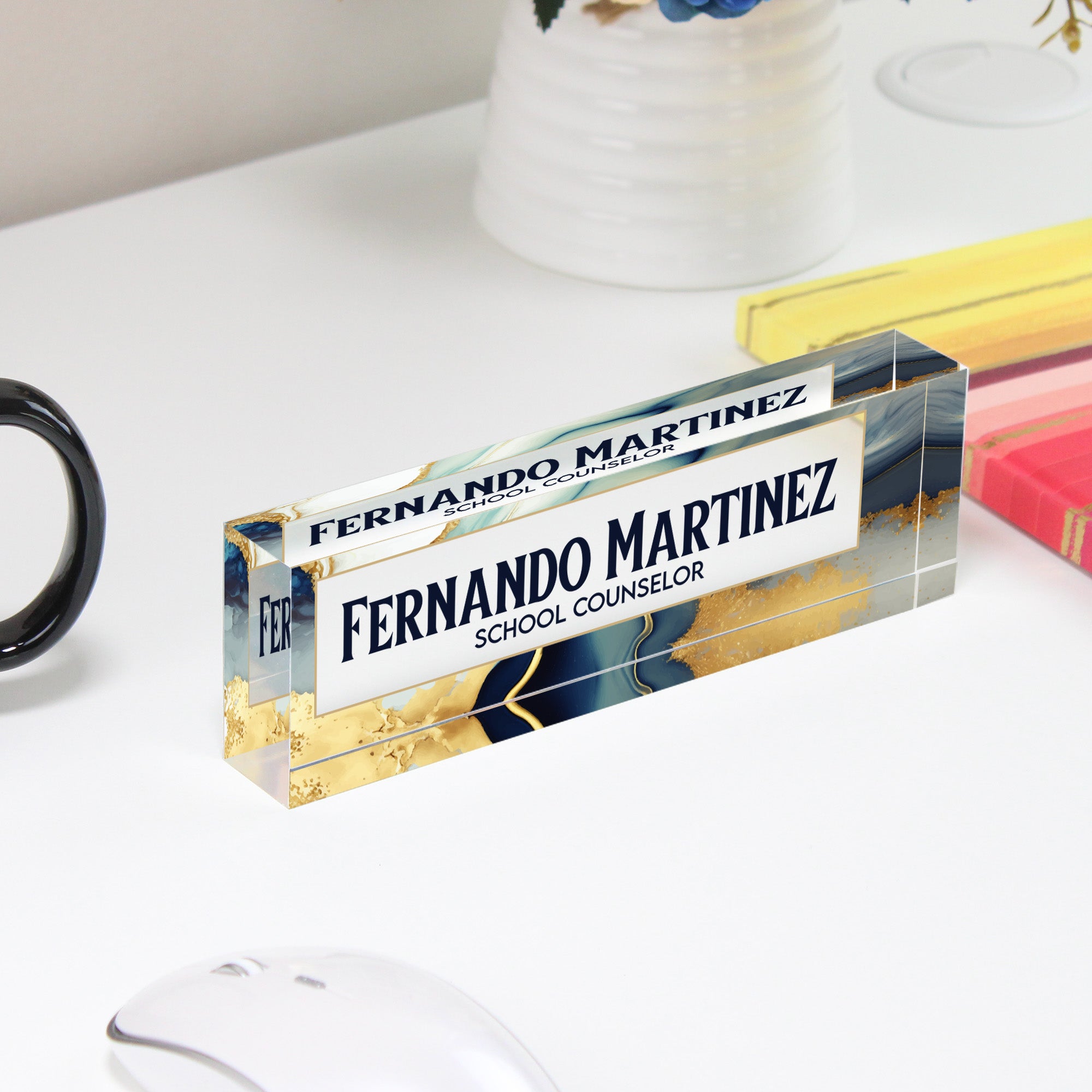 Personalized Acrylic Desk Nameplate with Marble and Gold Design - Custom Office Decor for Teachers and Professionals - Image 4