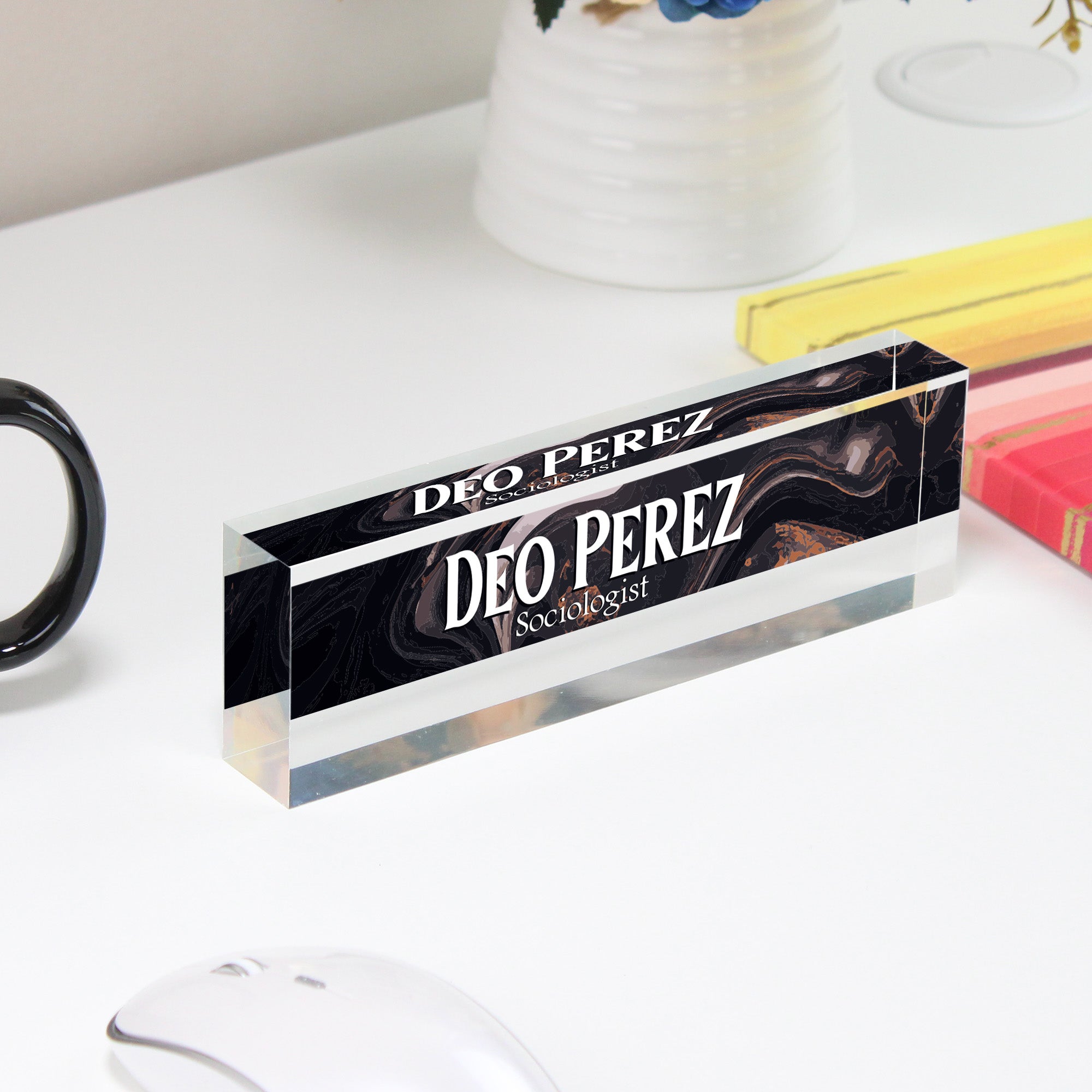 Personalized Acrylic Desk Block - Custom Name Plaque for Professionals - Elegant Marbled Design with Engraved Text - Image 4