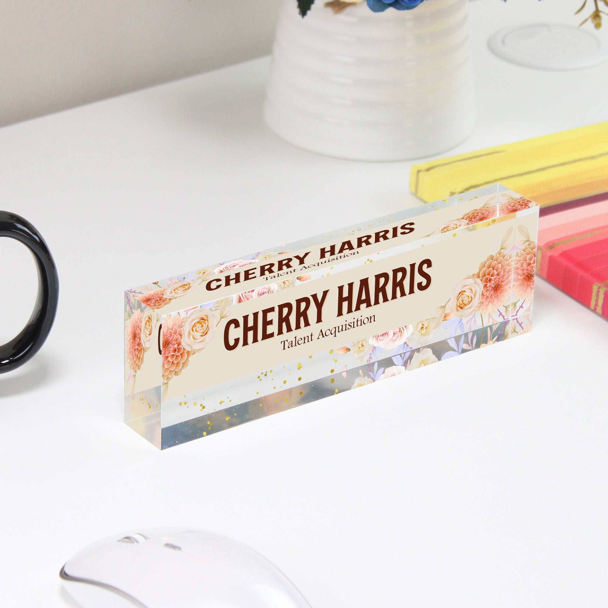 Personalized Floral Acrylic Desk Block for Talent Acquisition Professionals - Custom Name Plate Gift - Image 4