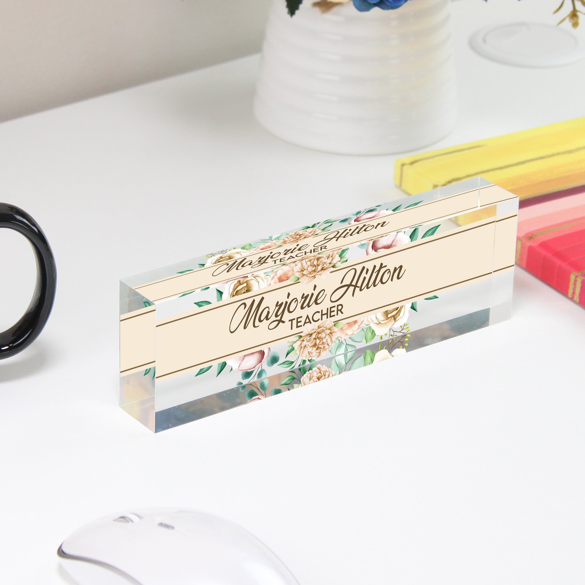Custom Floral Acrylic Desk Name Plate - Personalized Teacher Gift with Elegant Bloom Design - Image 4