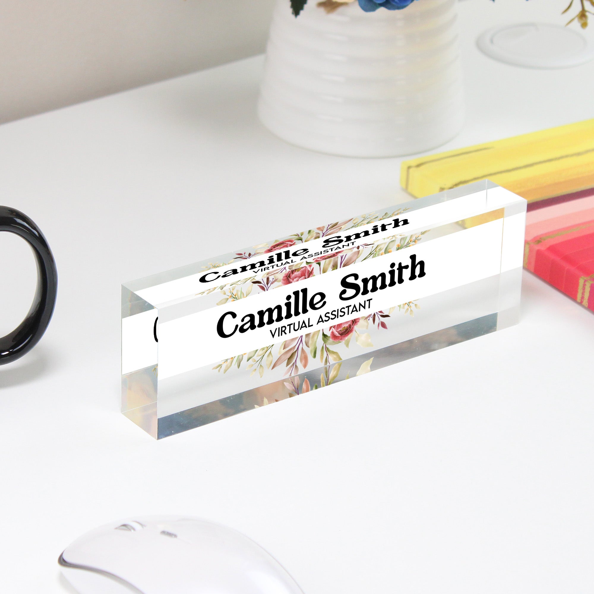Personalized Floral Acrylic Desk Name Plate - Customizable Office Decor for Virtual Assistants - Perfect Gift for Professionals - Image 4