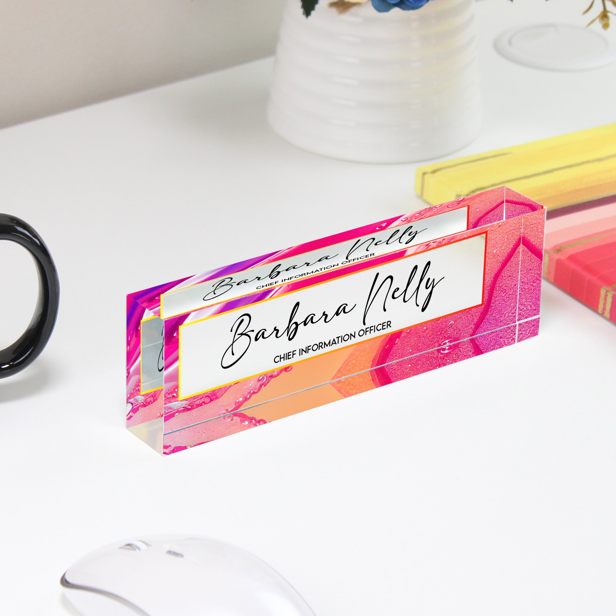 Personalized Acrylic Desk Name Plate - Vibrant Abstract Design for Executives, Handmade Custom Office Décor - Image 4