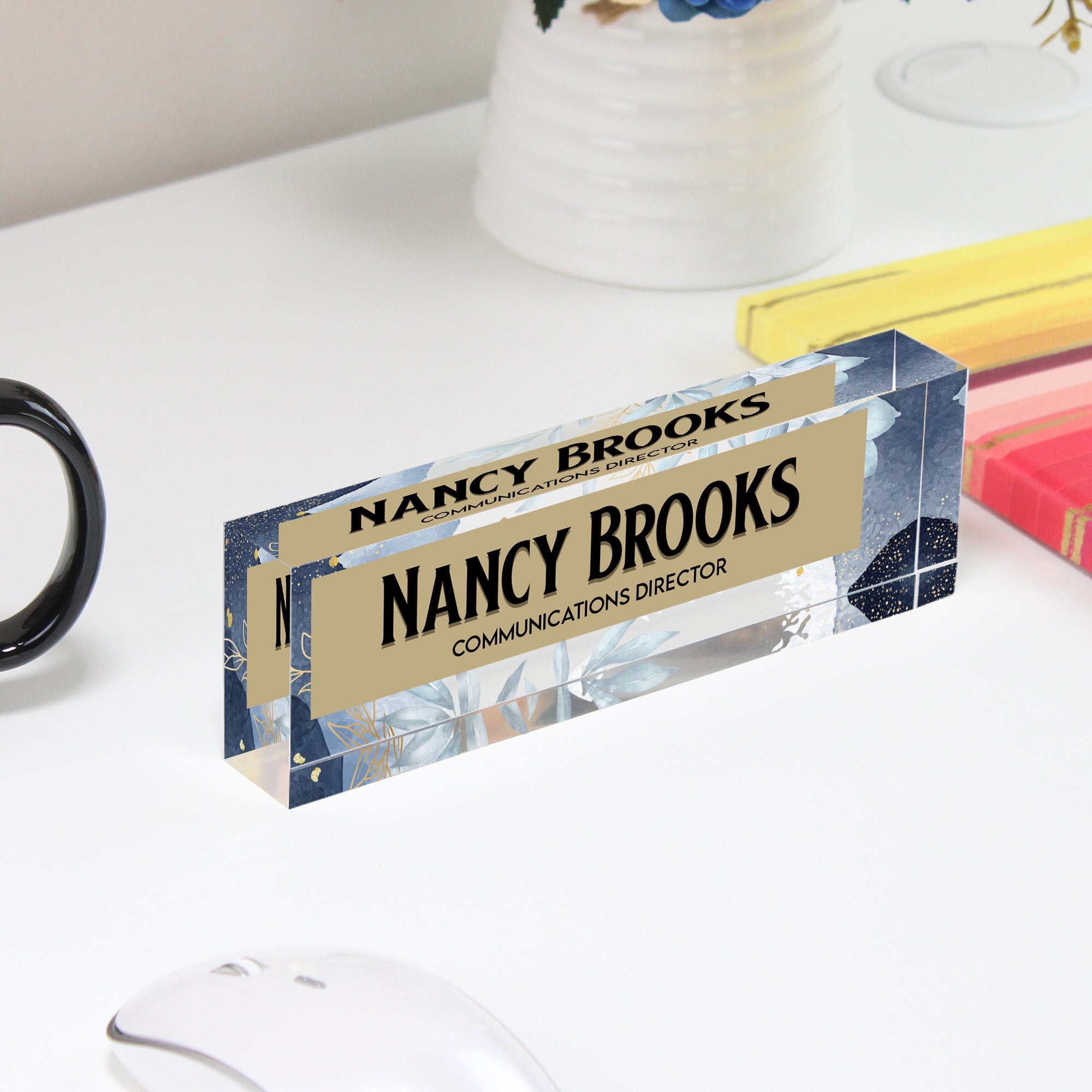 Personalized Acrylic Desk Block Nameplate with Elegant Floral Design - Perfect for Office Decor and Gift Giving - Image 4