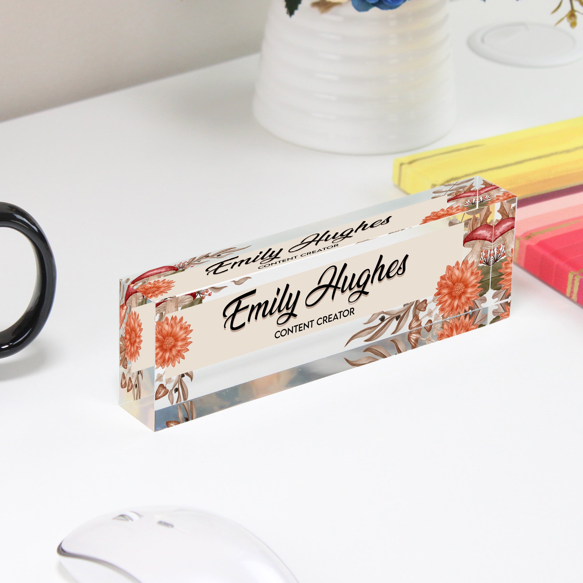 Personalized Floral Acrylic Desk Name Block - Custom Handmade Gift for Content Creators - Image 4