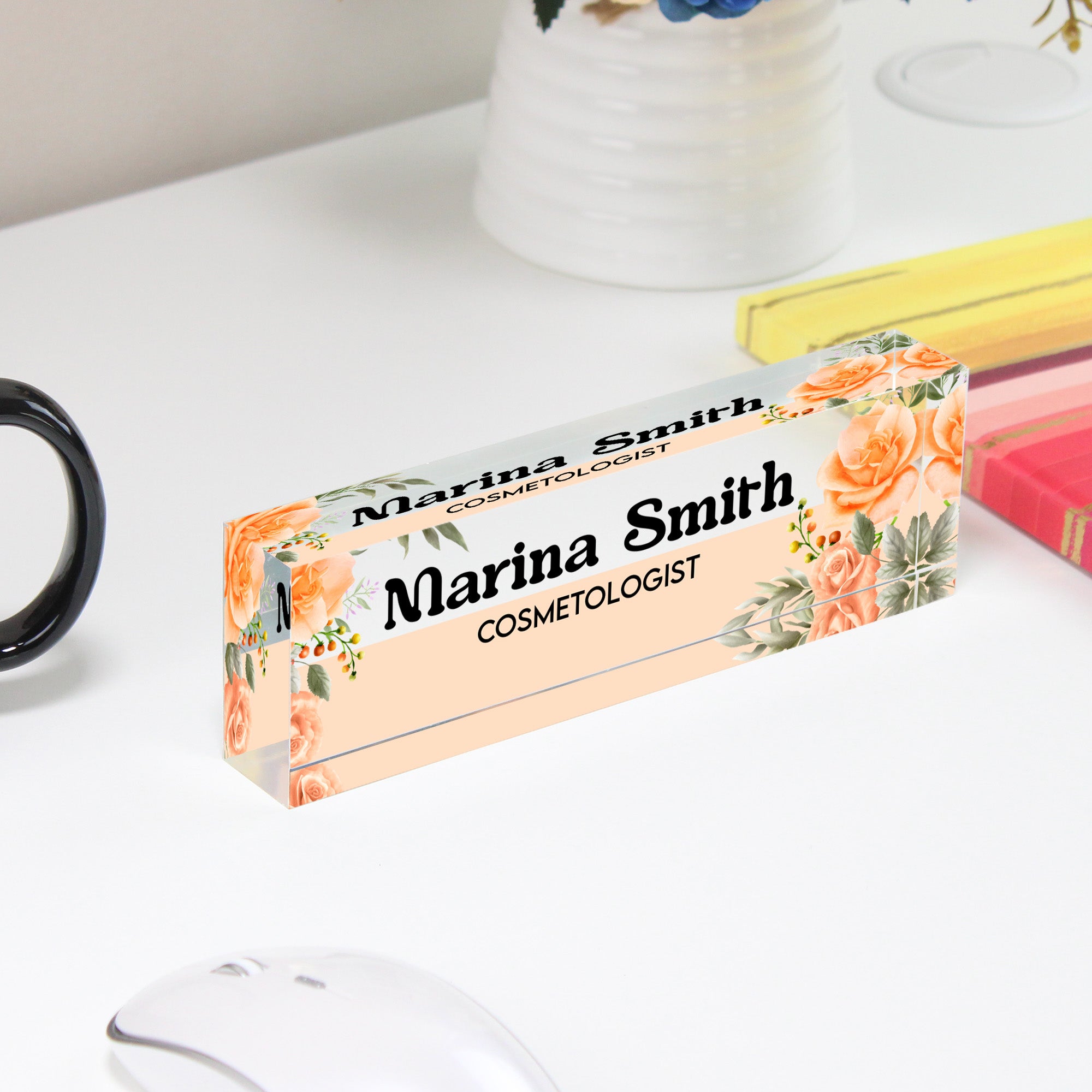 Personalized Floral Acrylic Desk Block - Custom Nameplate for Cosmetologist - Unique Handmade Gift for Beauty Professionals - Image 4