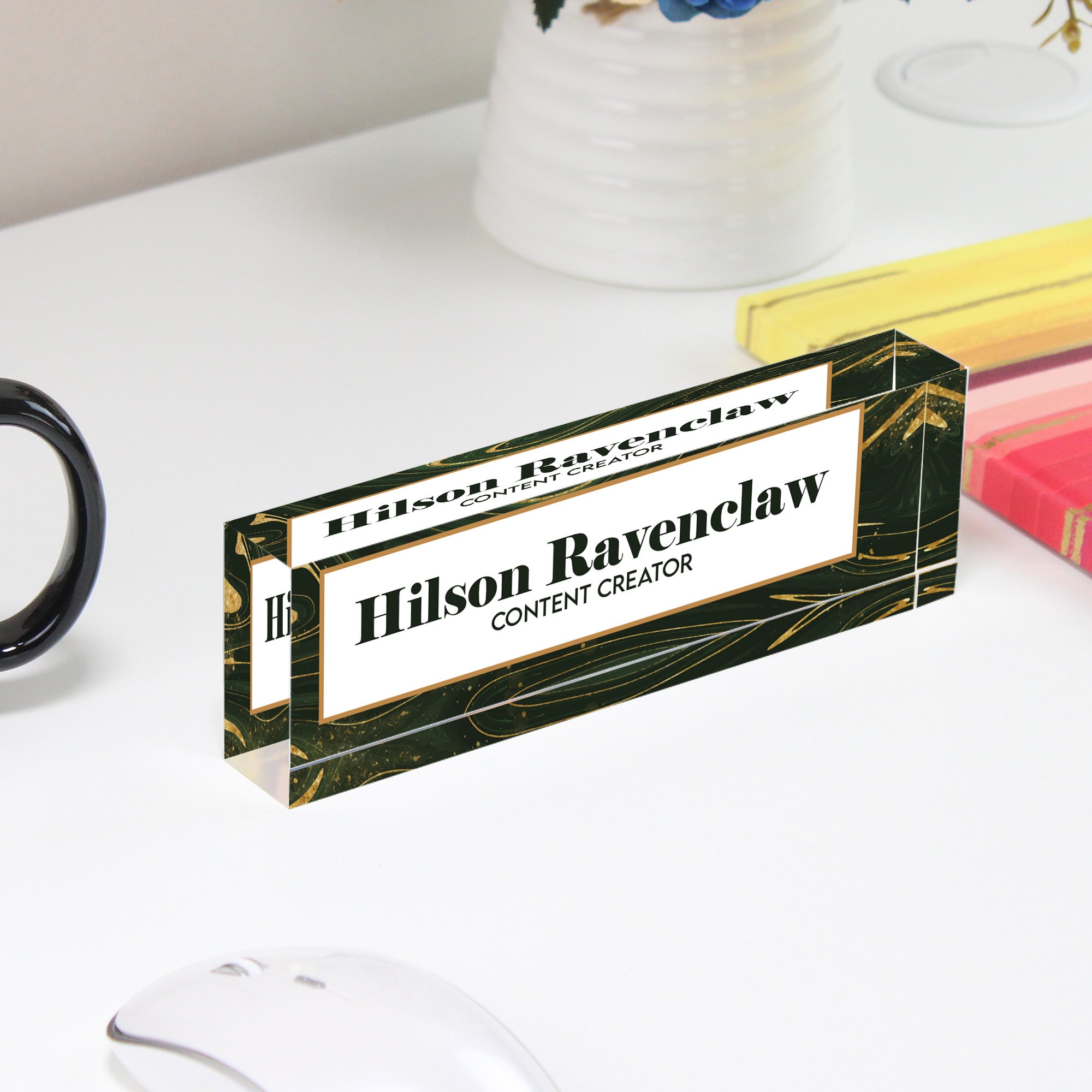 Personalized Acrylic Desk Name Block with Elegant Marble Design – Perfect Custom Gift for Content Creators - Image 4