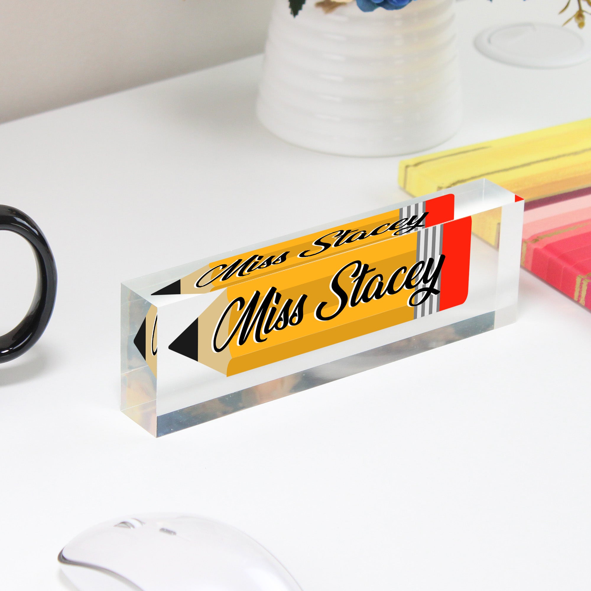 Personalized Teacher Acrylic Desk Block Nameplate - Custom Pencil Design - Perfect Gift for Educators, Teachers, and Mentors - Image 4