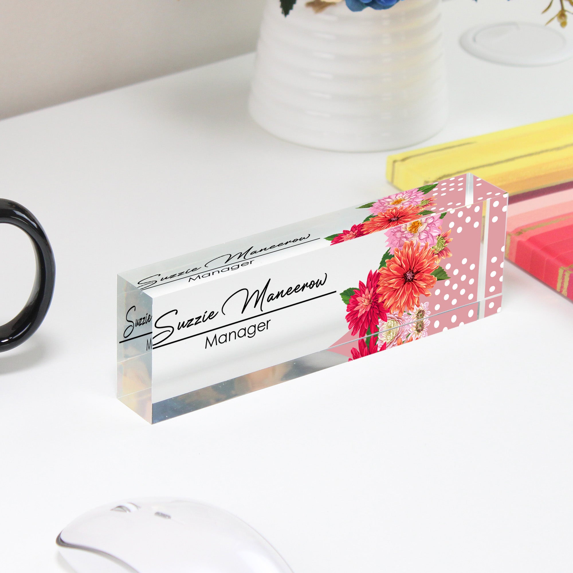 Personalized Floral Acrylic Desk Name Plate - Custom Manager Title with Elegant Flower Design, Perfect for Office Décor and Gifts - Image 4