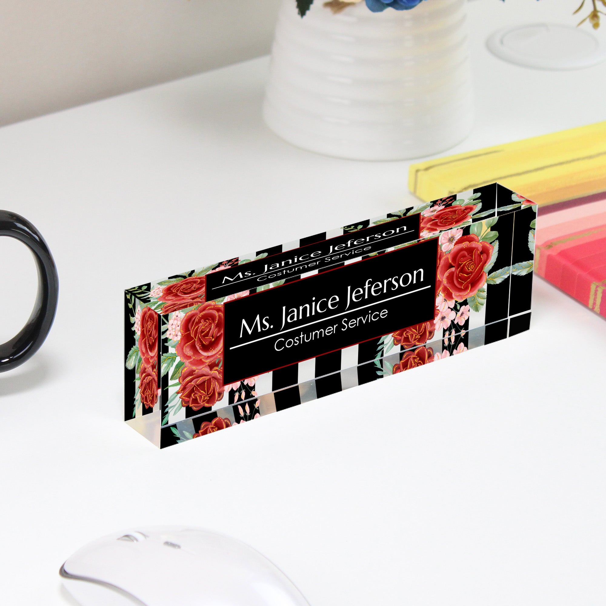 Elegant Personalized Acrylic Desk Block with Floral Design for Custom Service Professionals - Perfect Gift for Office Décor - Image 4