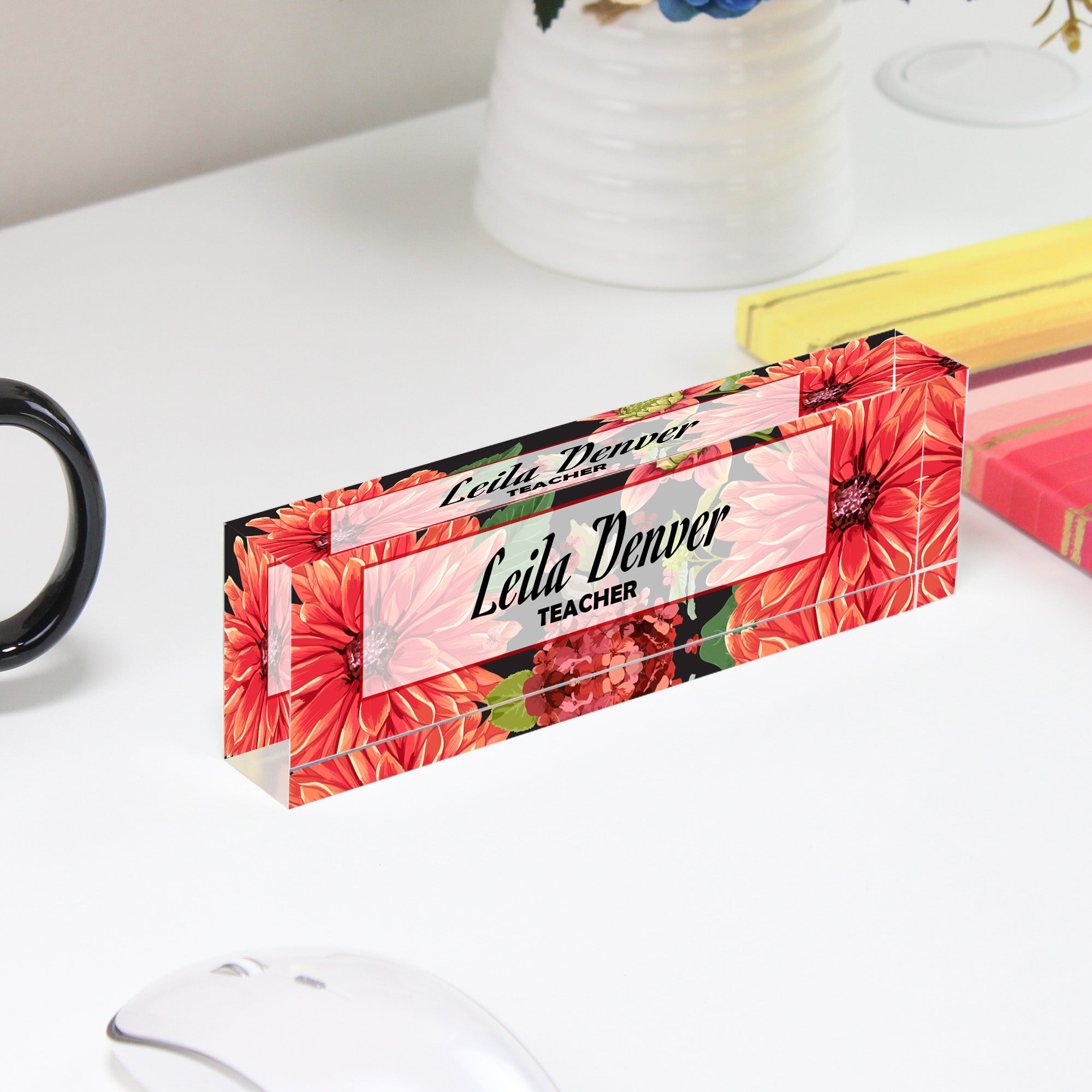Personalized Floral Acrylic Desk Name Block - Custom Teacher Gift with Elegant Flower Design - Image 4