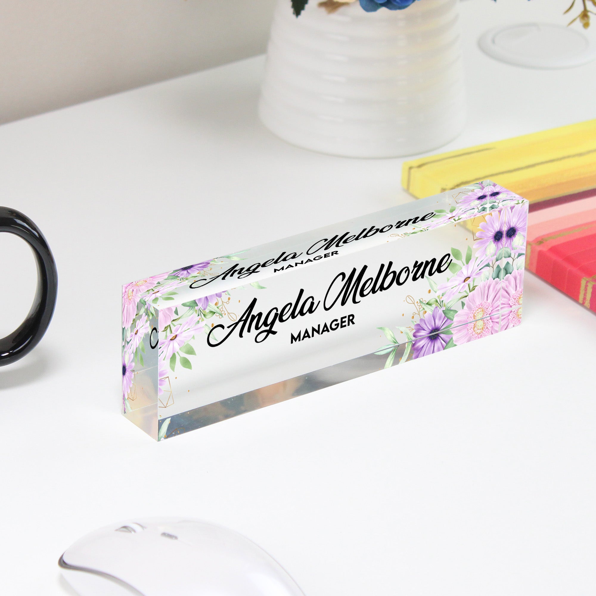 Personalized Acrylic Desk Nameplate with Floral Design - Custom Office Decor for Managers and Leaders - Image 4