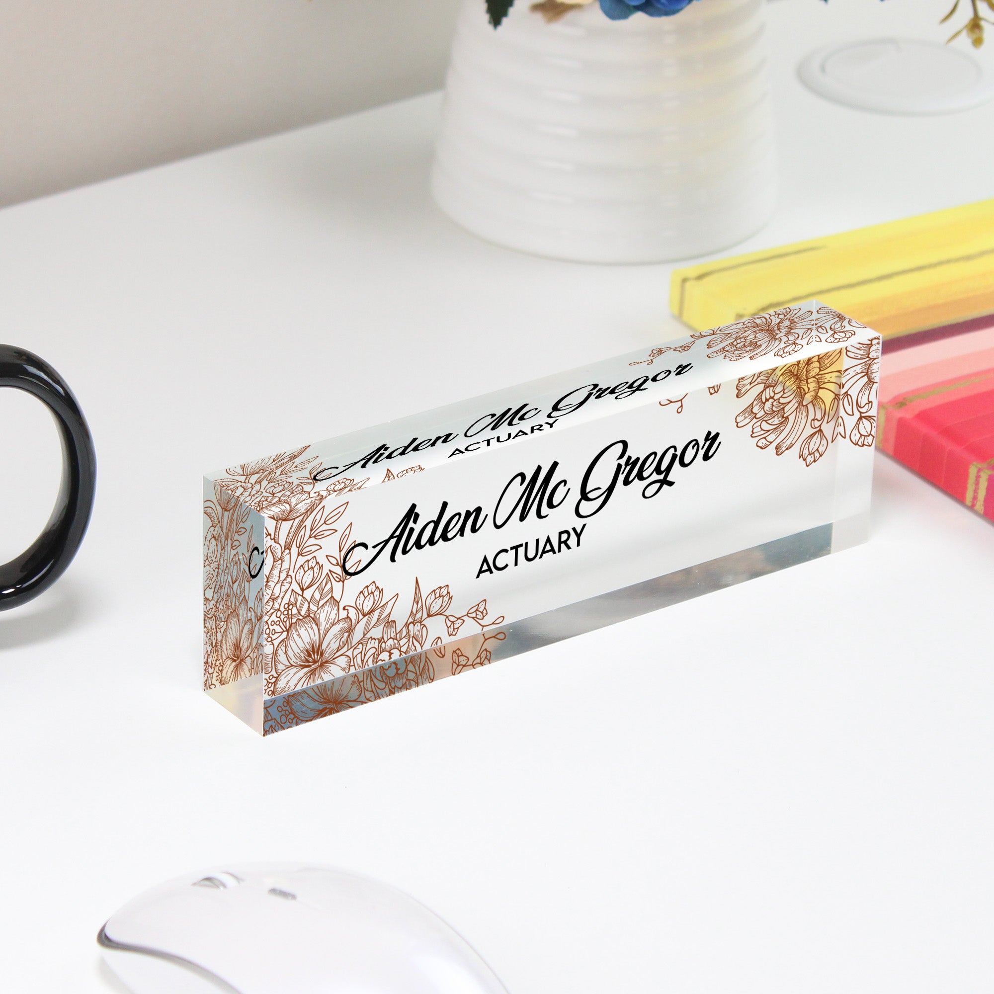 Elegant Personalized Acrylic Desk Block with Floral Engraving - Perfect Custom Gift for Professionals - Image 4
