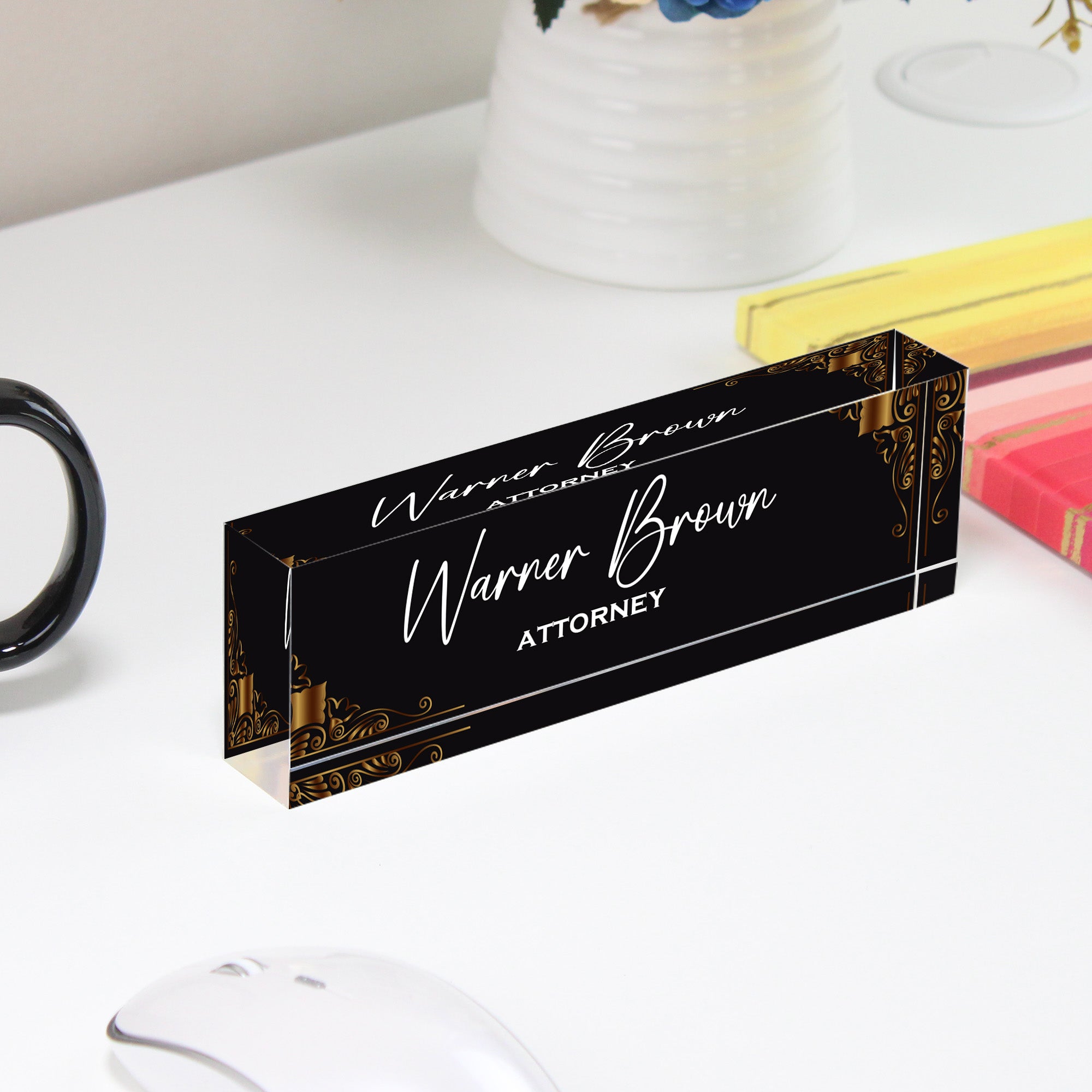 Personalized Elegant Acrylic Desk Block Name Plate for Attorneys – Customizable Office Decor Gift - Image 4