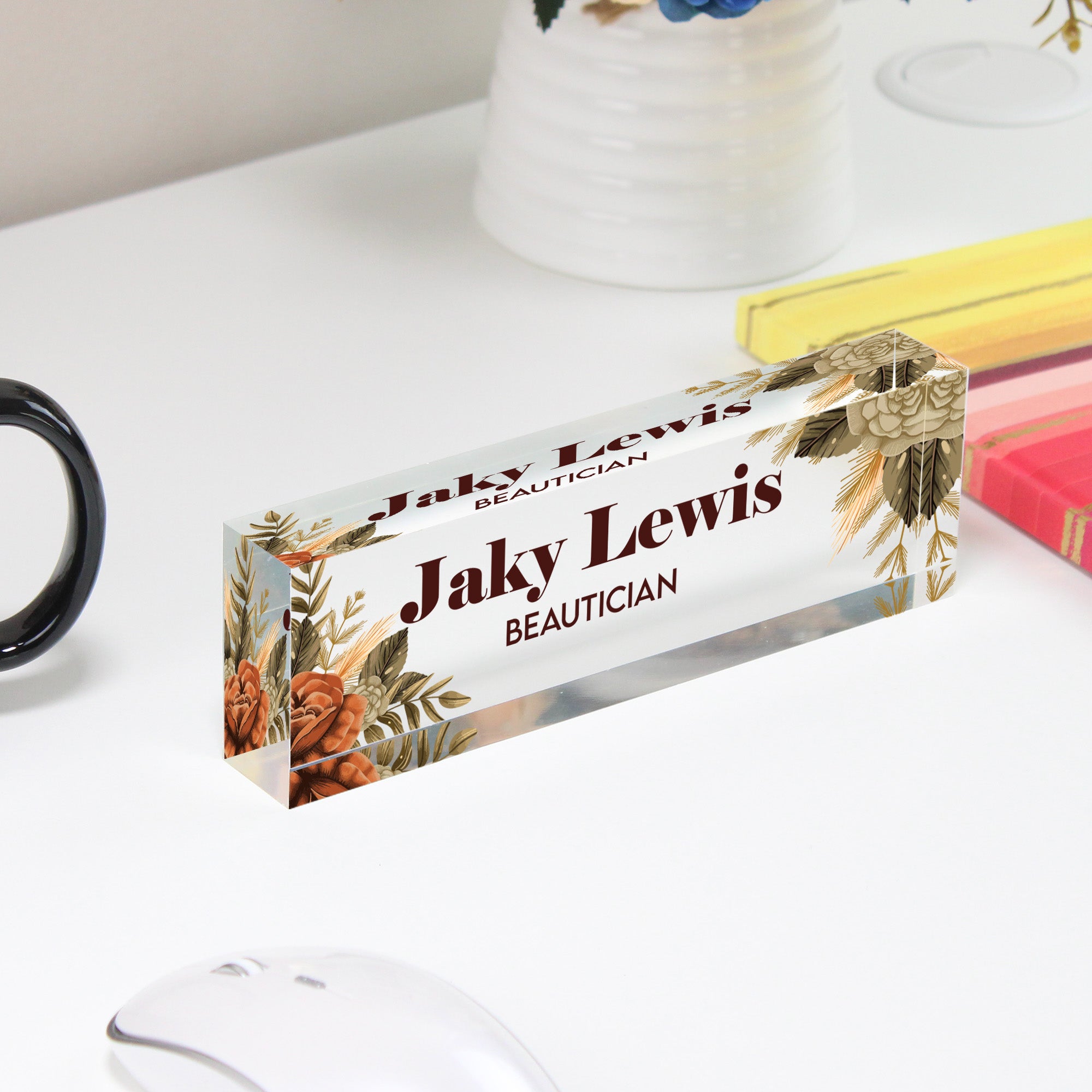 Personalized Acrylic Desk Name Plate with Floral Design – Custom Handmade Beautician Desk Decor for Professional & Gift Giving - Image 4