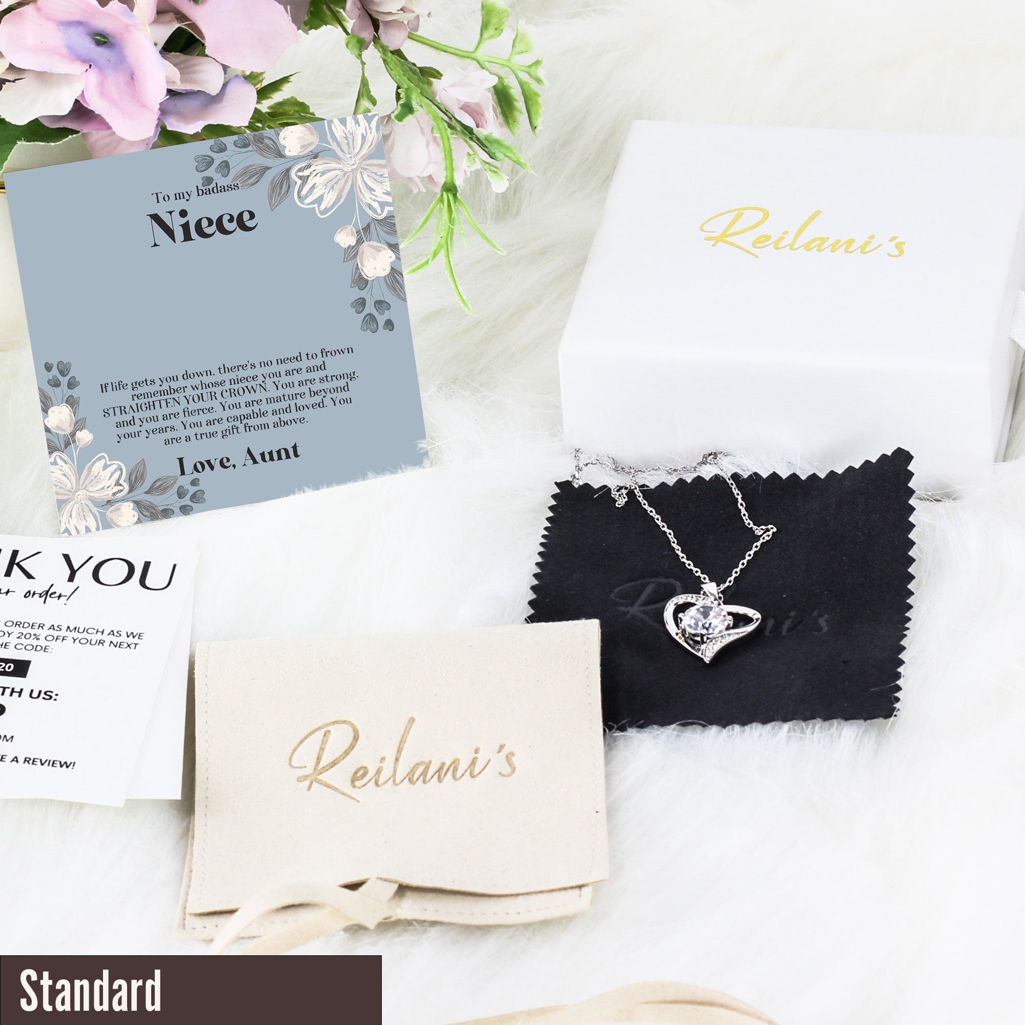 Personalized "Badass Niece" Message Card Necklace - Custom Floral Design with High-Quality Pendant for Special Occasions - Image 4