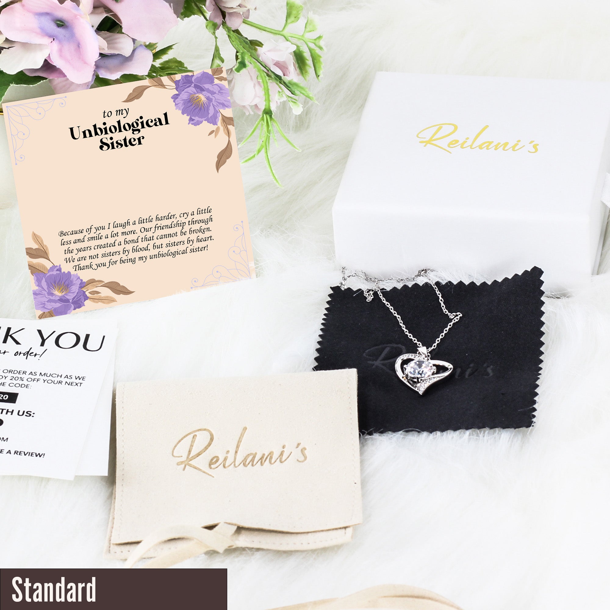 Personalized Unbiological Sister Necklace – Beautiful Floral Design with Custom Message Card and Elegant Knot Pendant - Image 4