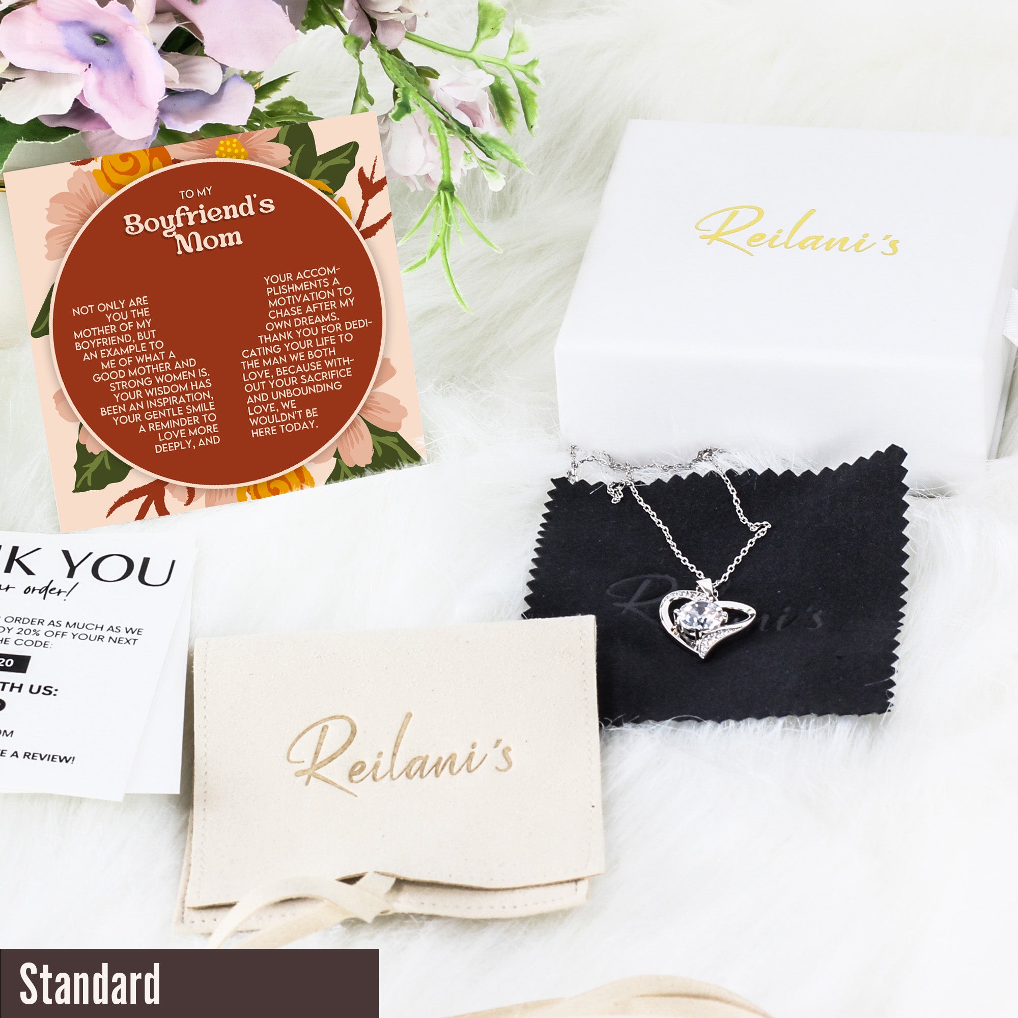 Personalized Necklace with Heartfelt Message Card for Boyfriend's Mom - Elegant Gift with Floral Design - Image 4